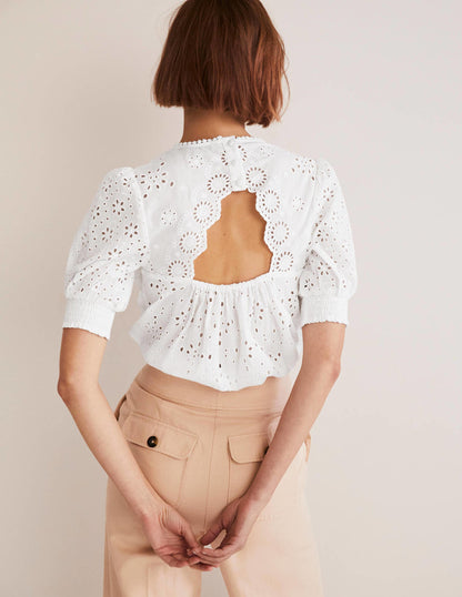 Top en broderie anglaise avec découpes-Blanc