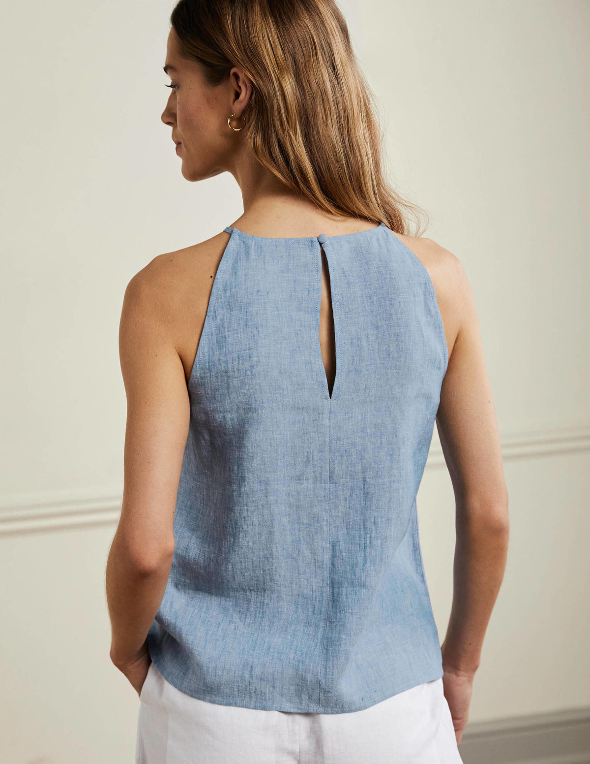Neckholder-Top aus Leinen-Faux-Uni-3