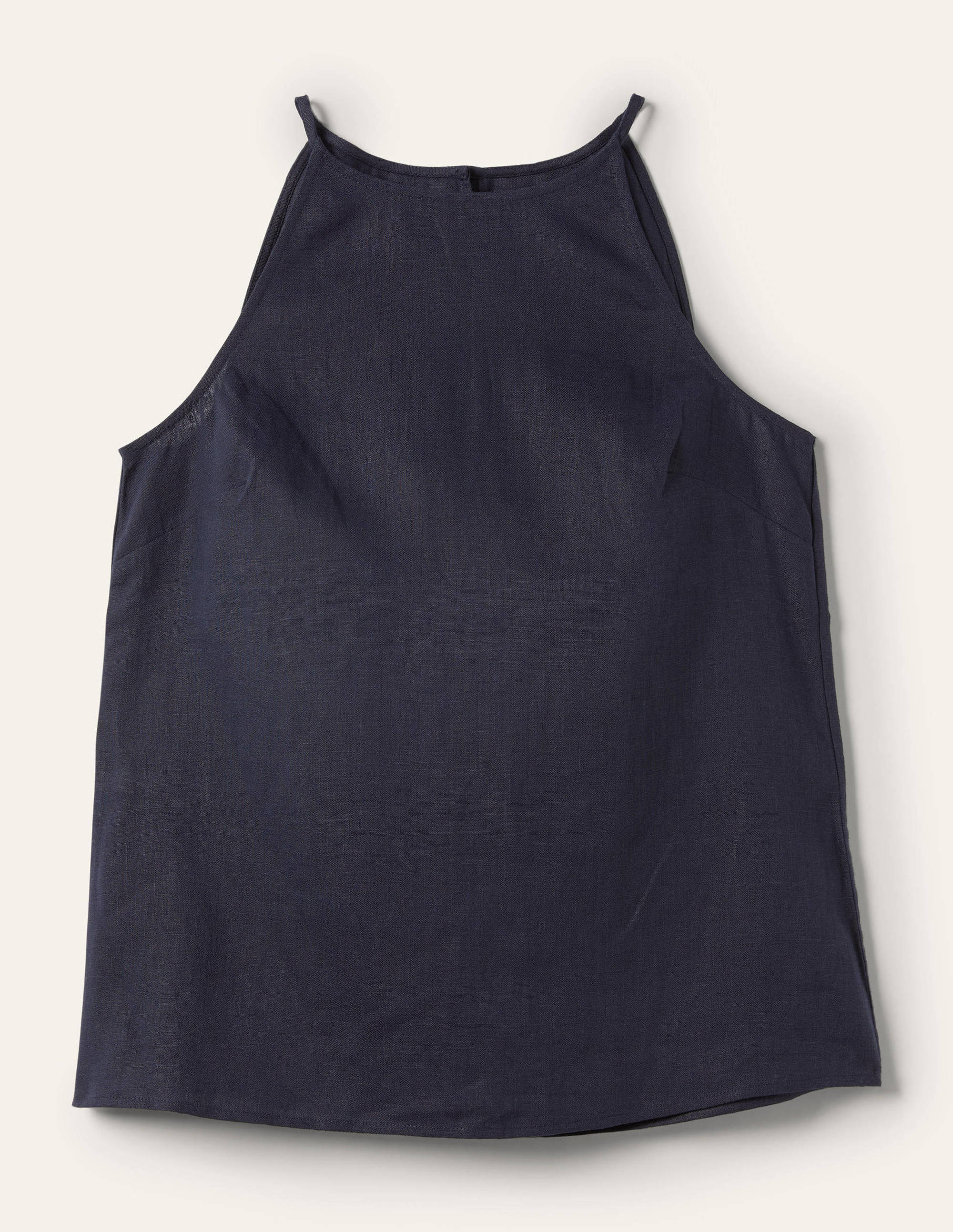 Strappy Halterneck Linen Top-Navy - Image 5