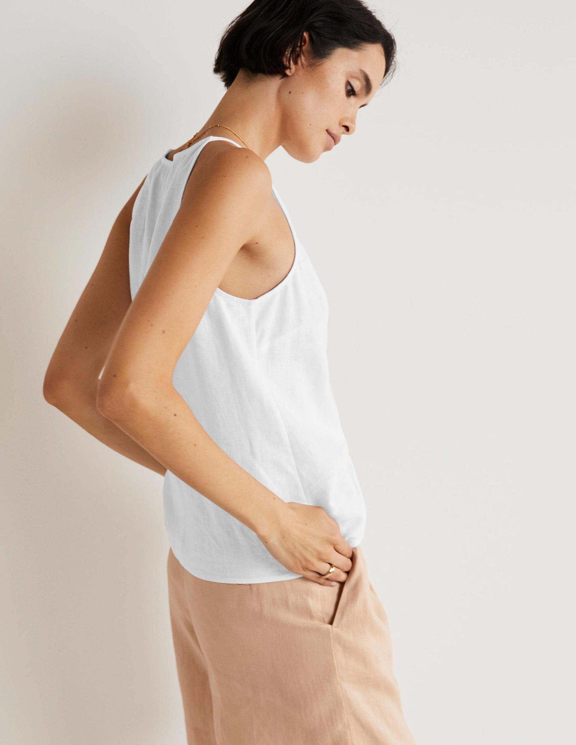 Neckholder-Top aus Leinen-Weiß-3