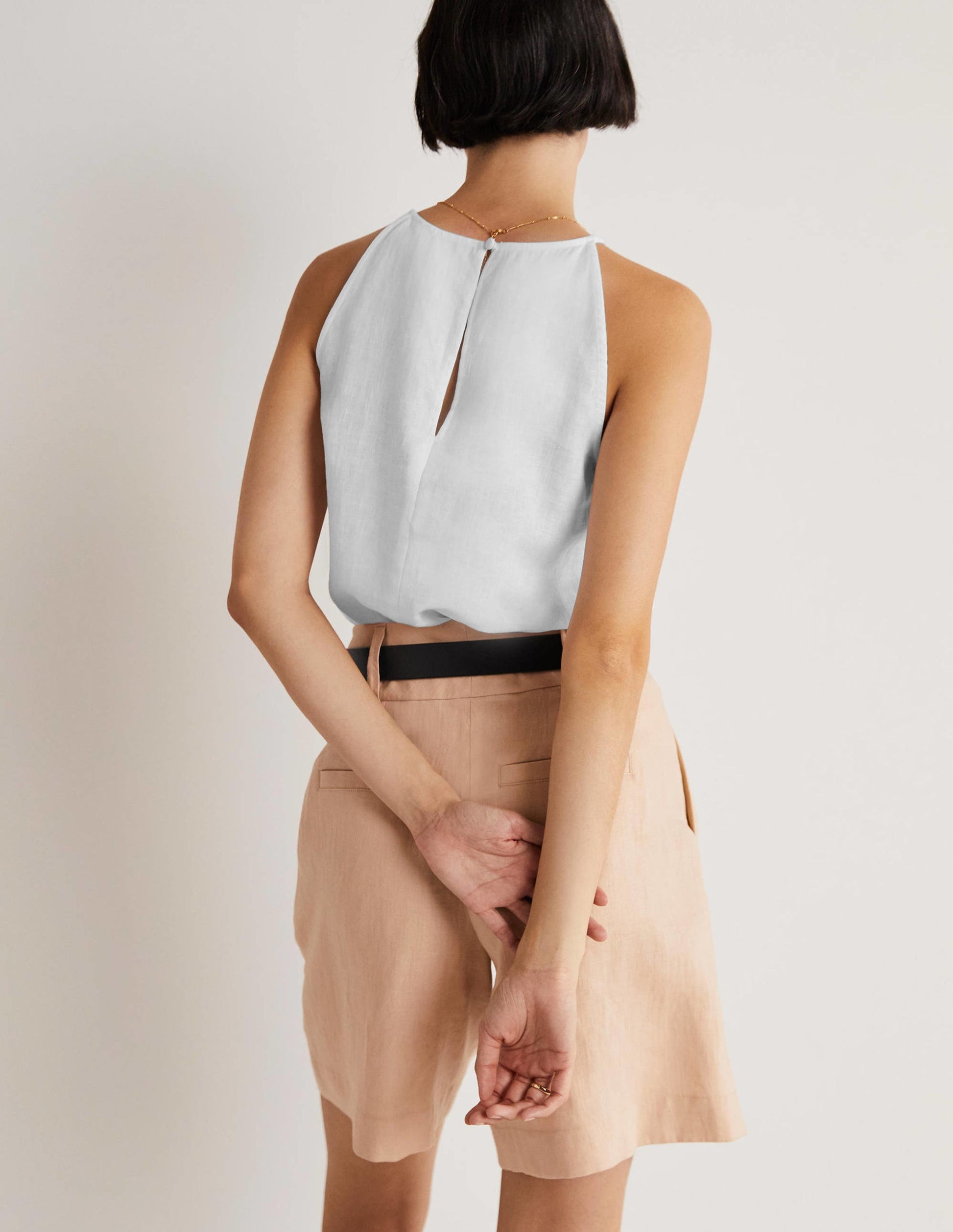 Neckholder-Top aus Leinen-Weiß-4