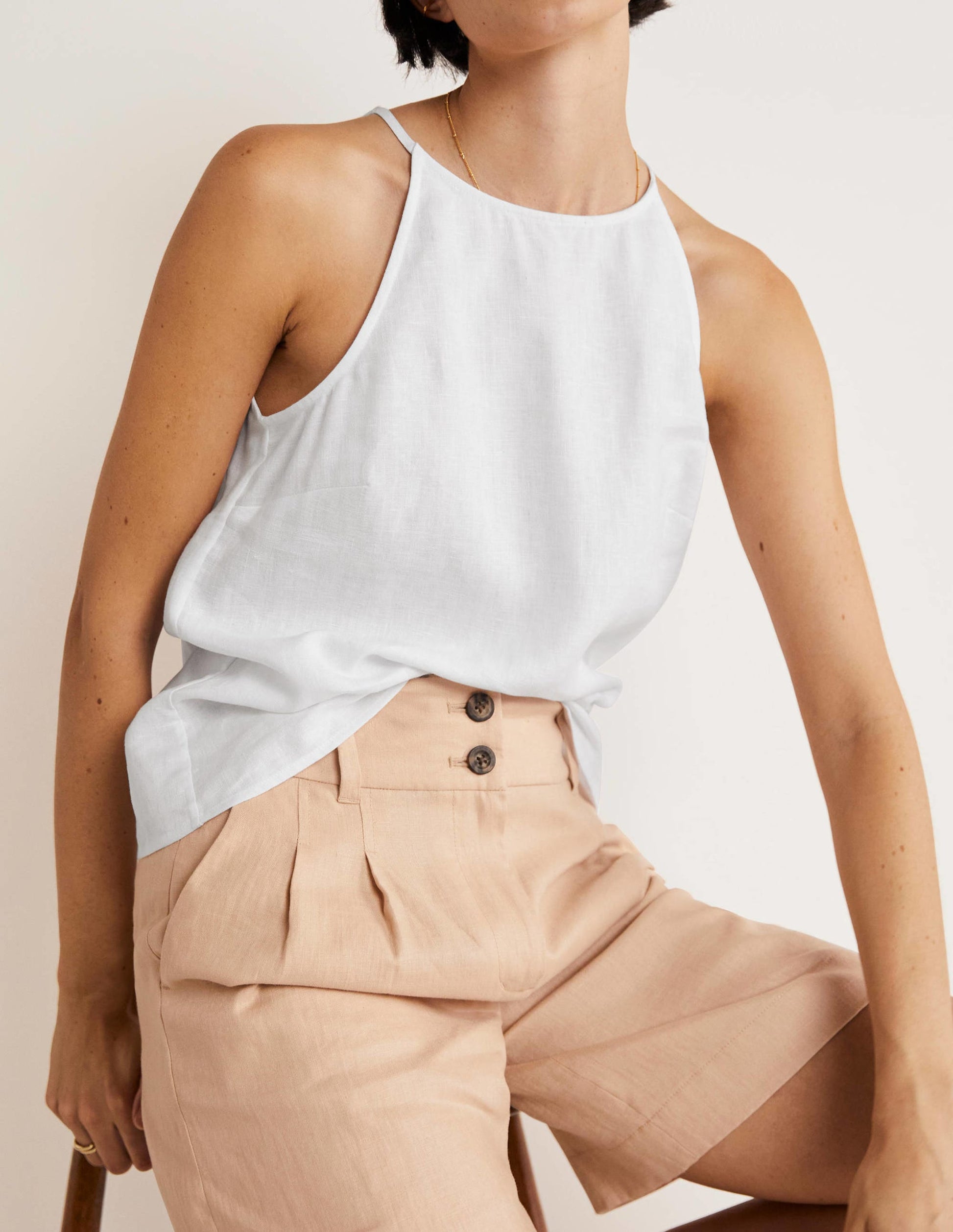 Neckholder-Top aus Leinen-Weiß-5