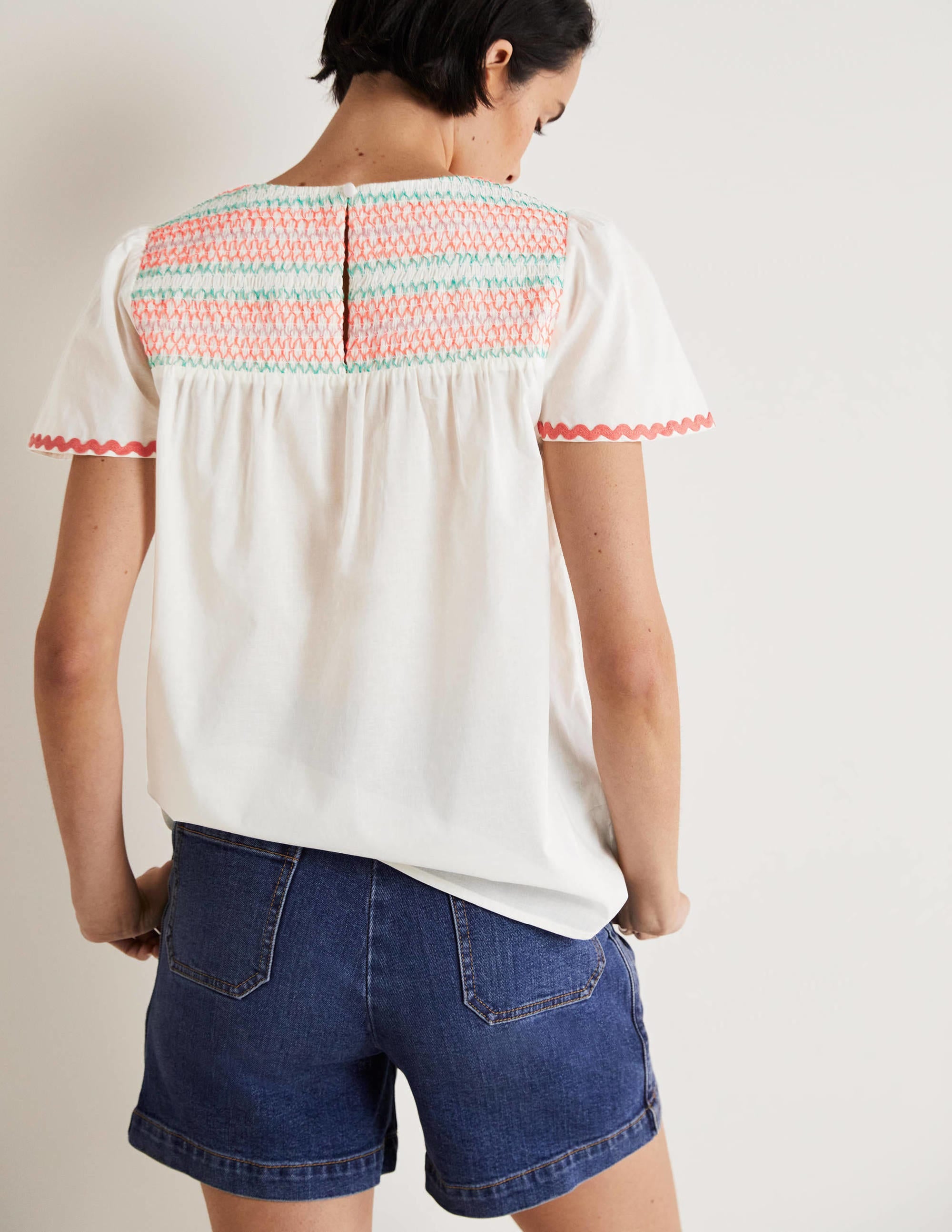 Top May à smocks et manches volantées-Blanc, smocks multi - Image 3