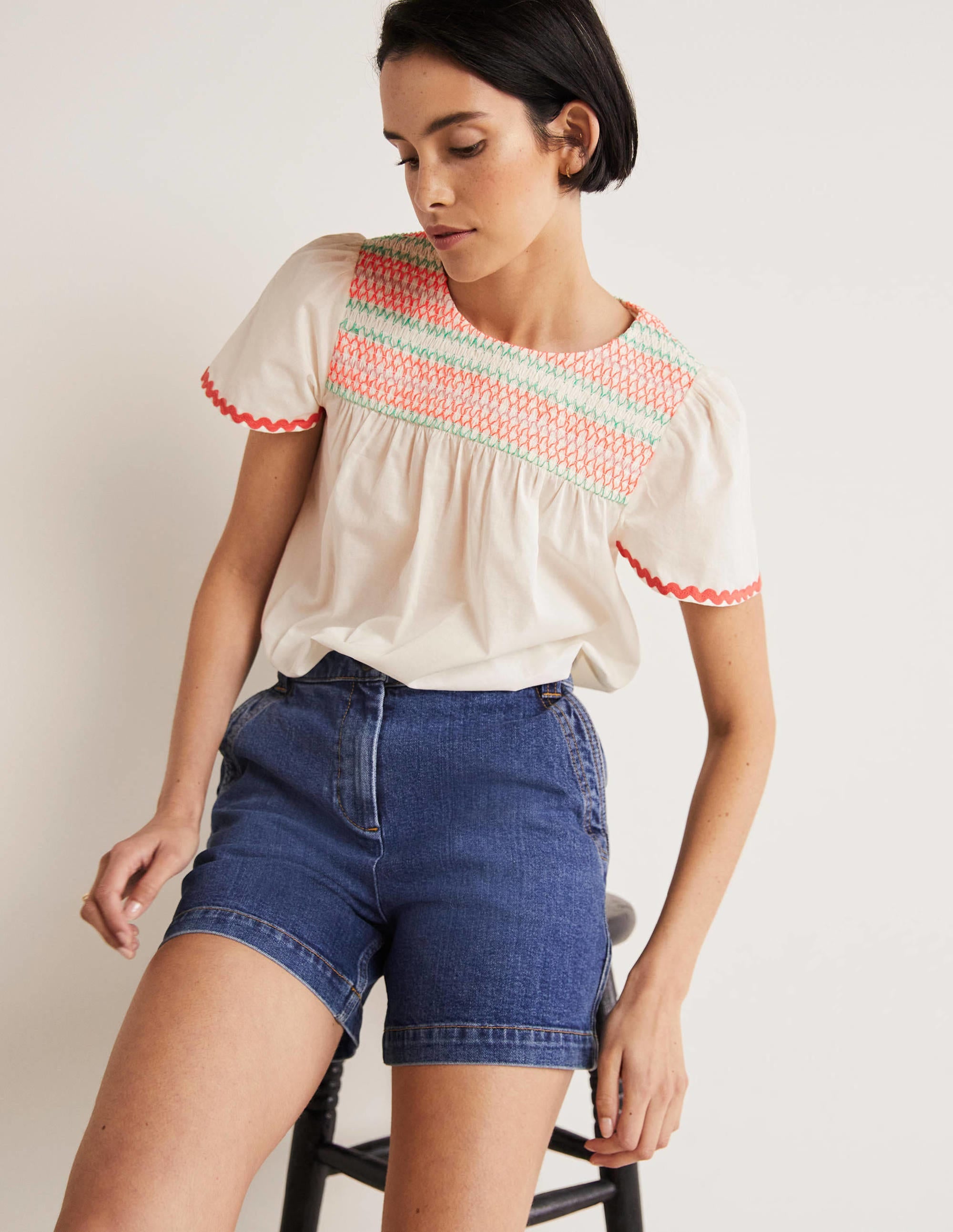 Top May à smocks et manches volantées-Blanc, smocks multi - Image 6
