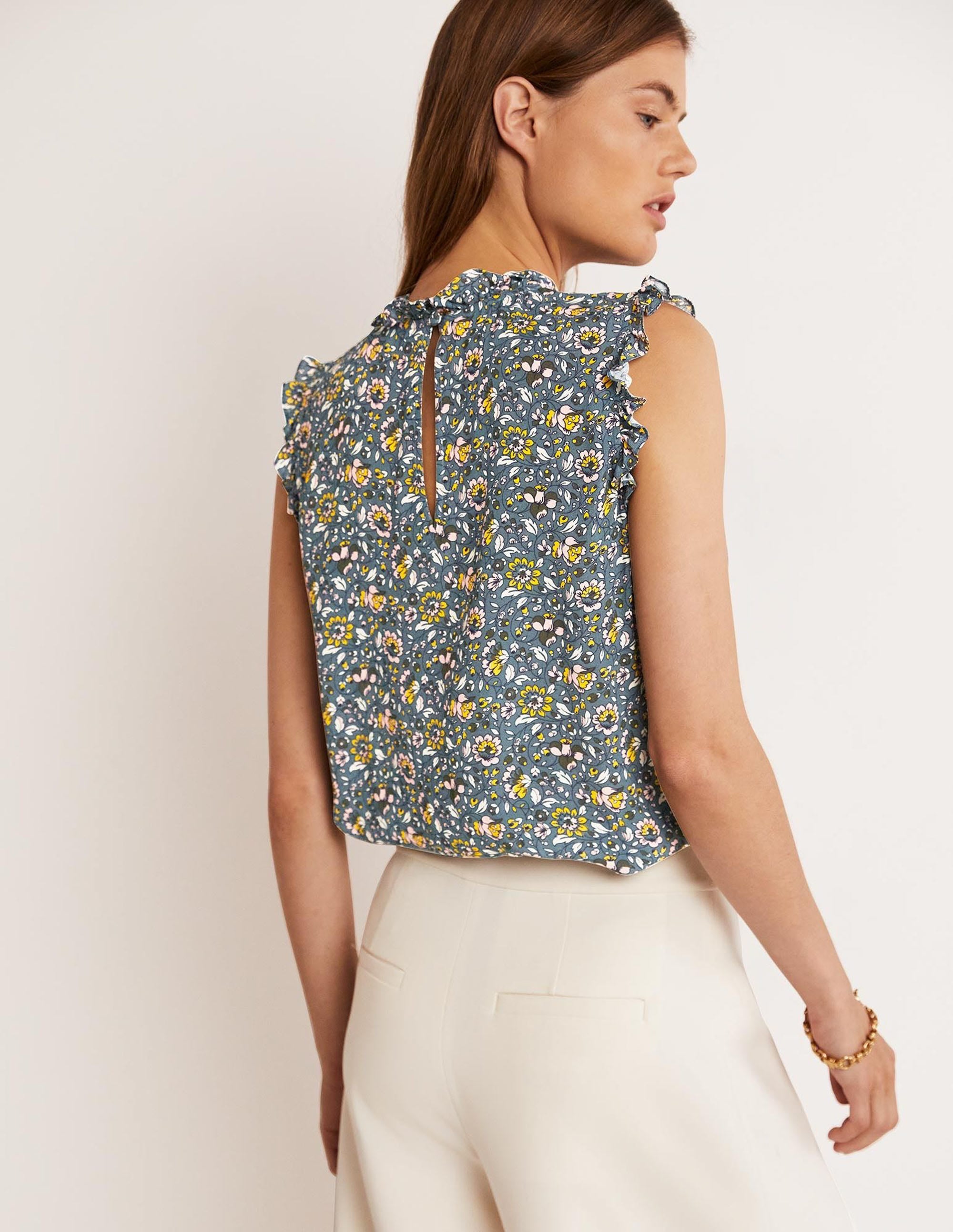 Top sans manches à smocks-Bleu moyen, motif Botanic Meadow - Image 3