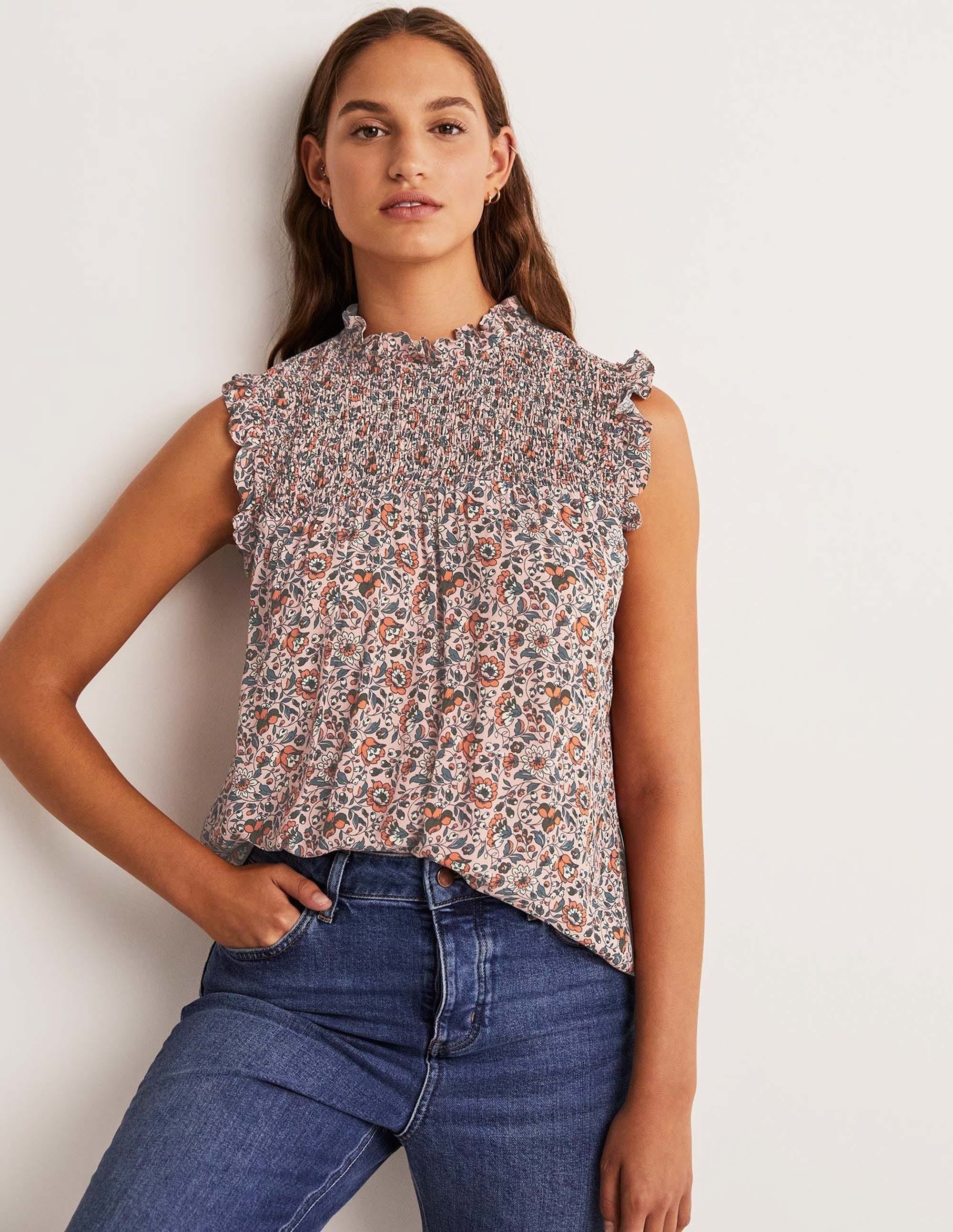 Top sans manches à smocks-Milkshake, motif Botanic Meadow - Image 1