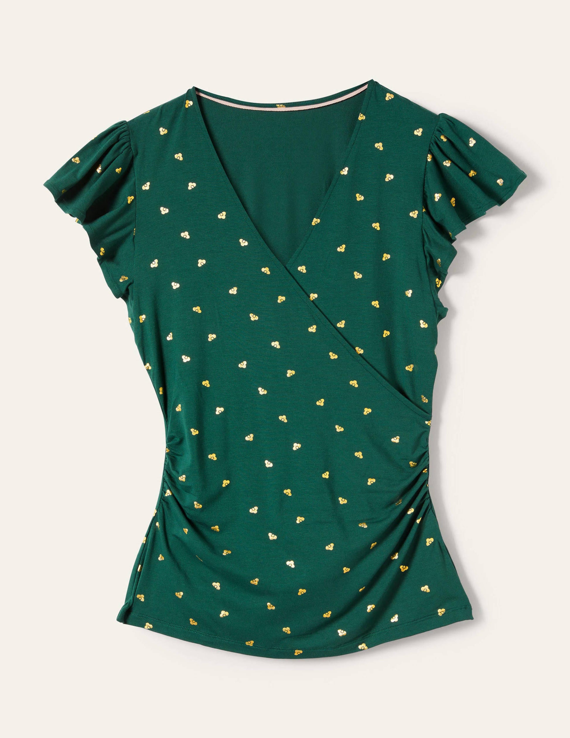 Top portefeuille à manches volantées-Vert randonnée, motif Spaced Bud-5