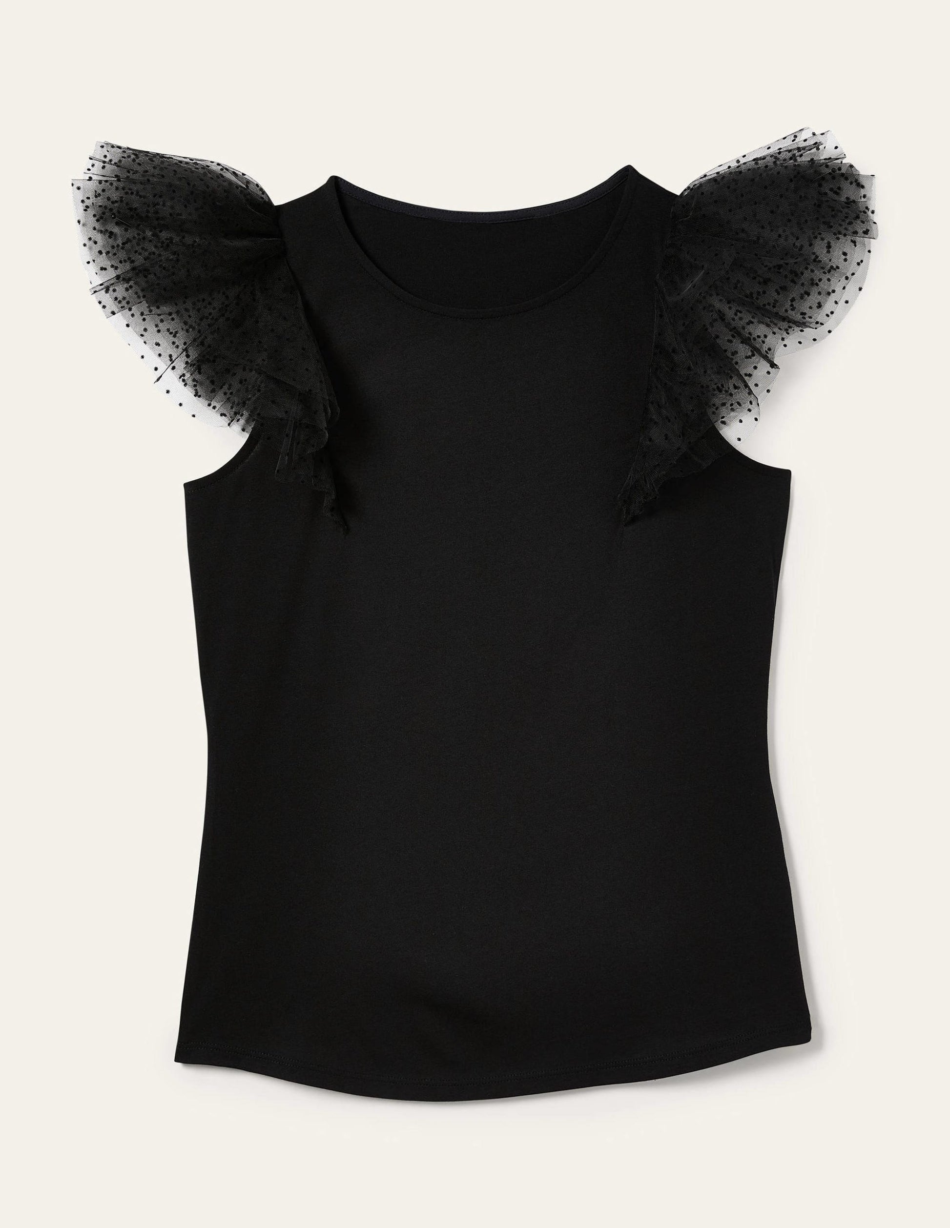 Top en jersey avec tulle aux épaules-Noir-5