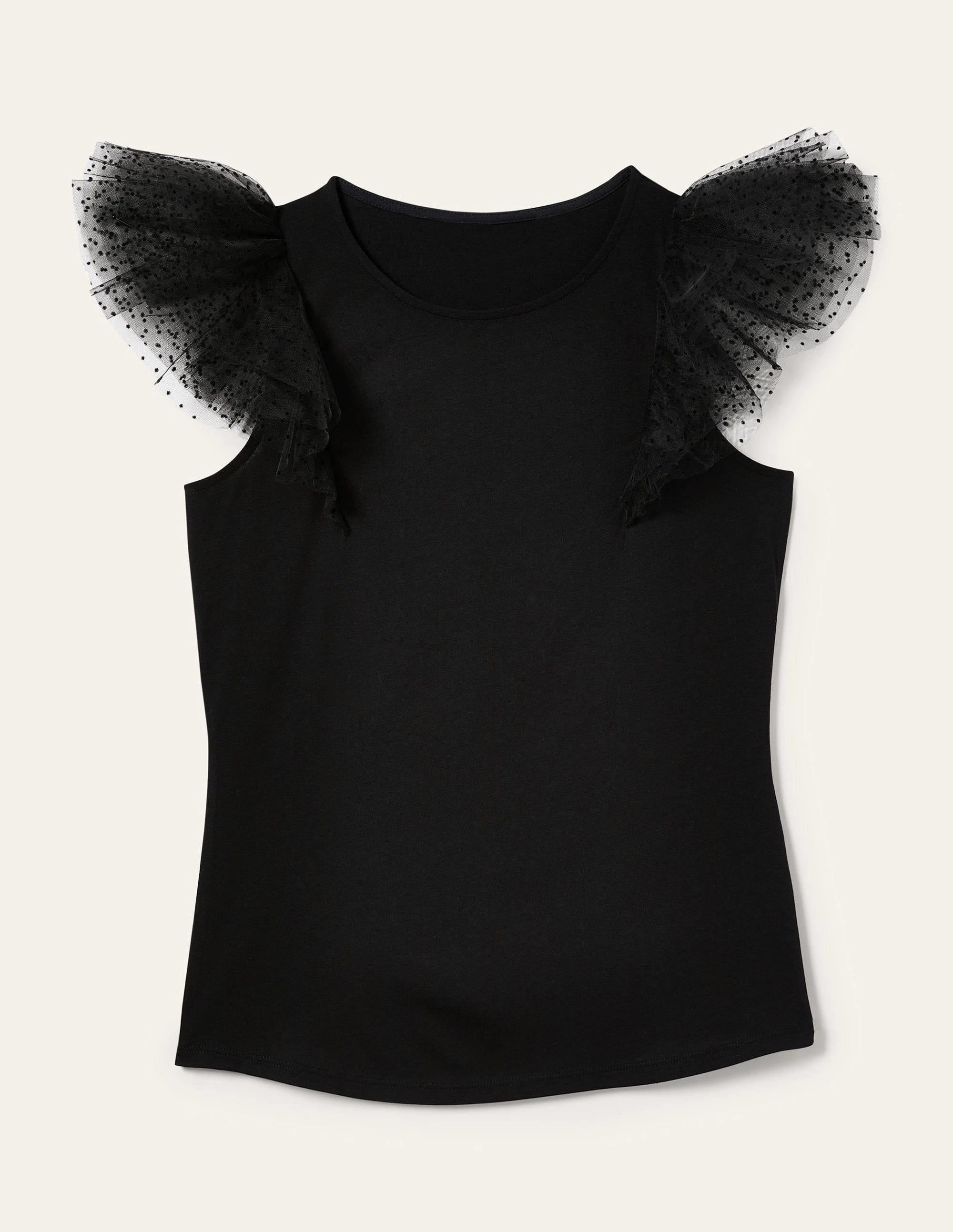 Top en jersey avec tulle aux épaules-Noir - Image 5