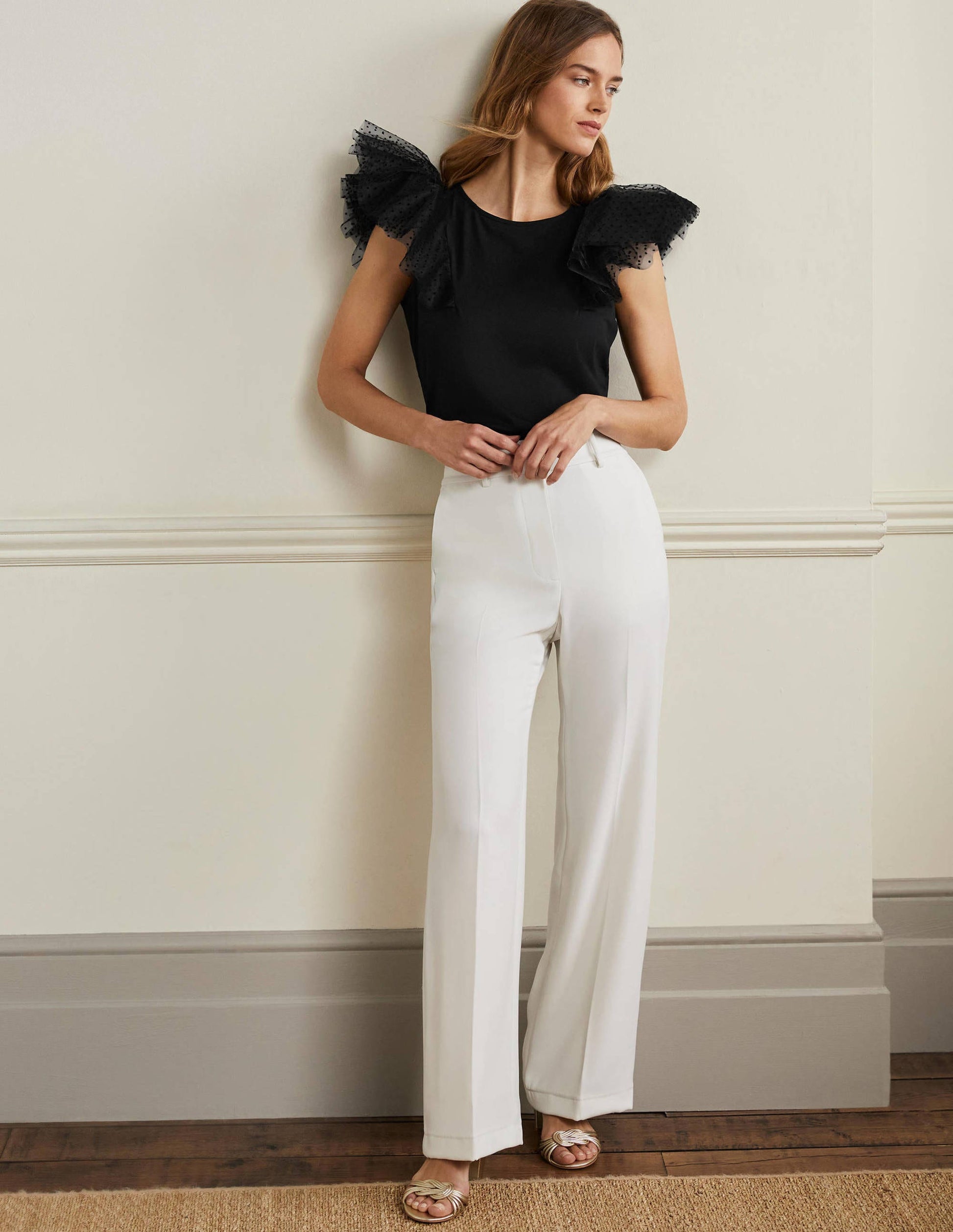Top en jersey avec tulle aux épaules-Noir-4