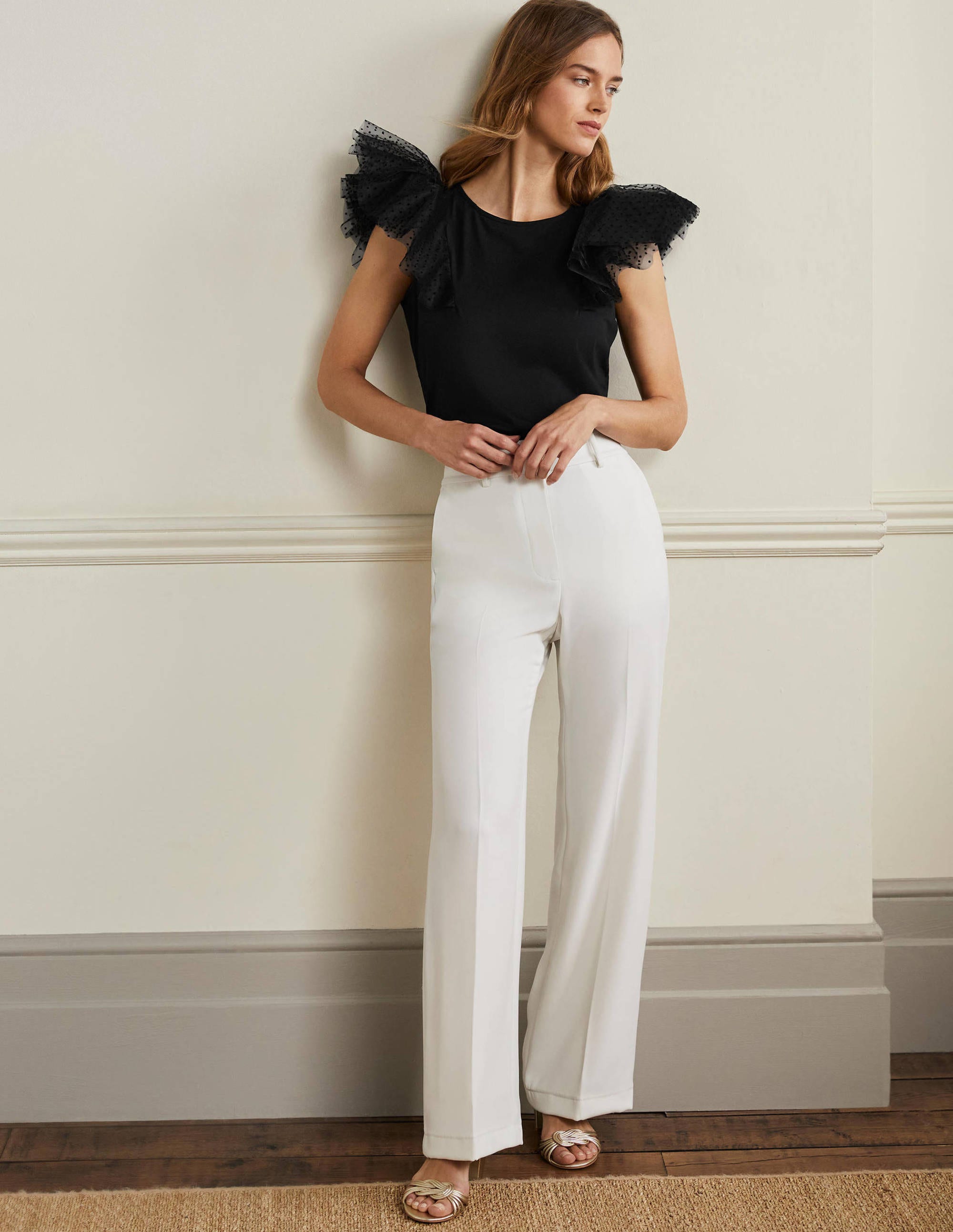 Top en jersey avec tulle aux épaules-Noir - Image 4