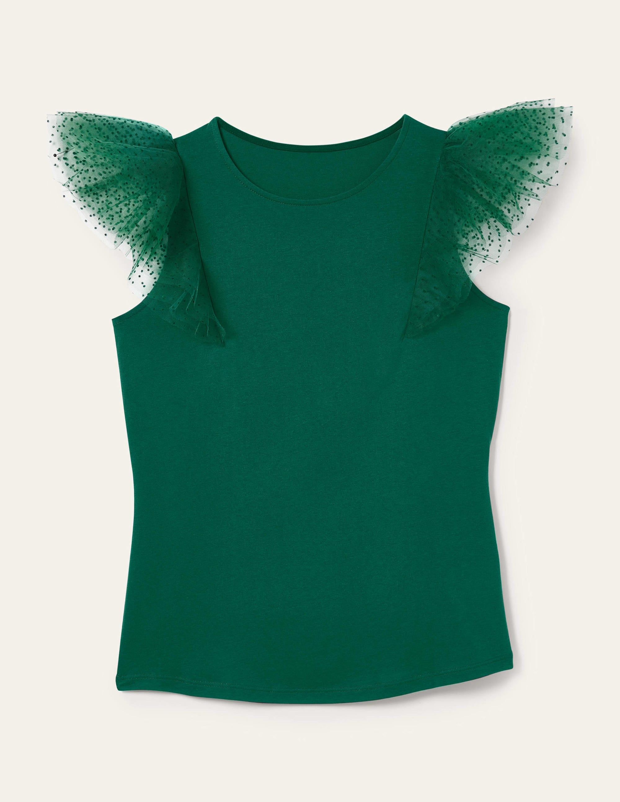 Tulle Shoulder Jersey Top-Deep Forest - Image 10