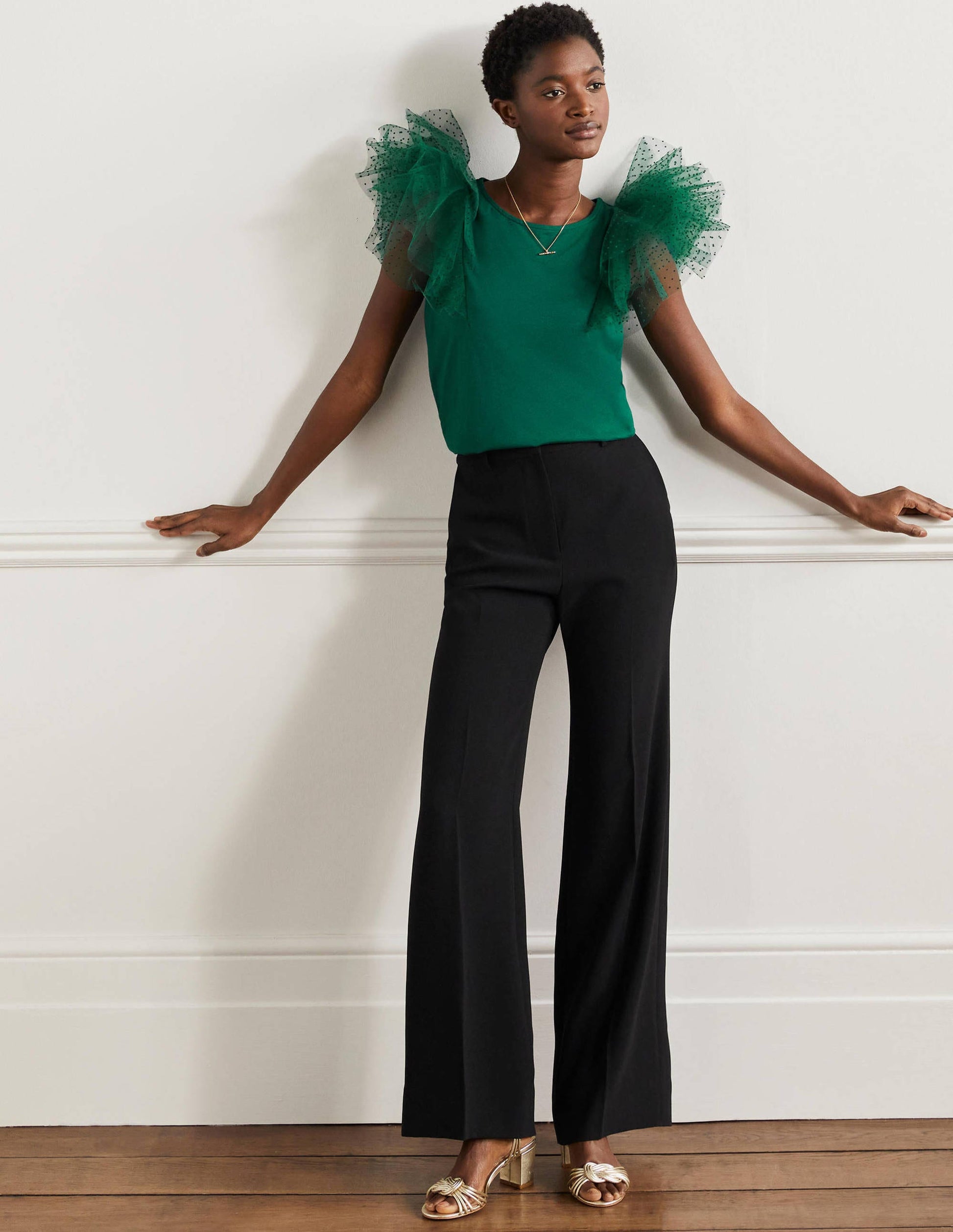 Tulle Shoulder Jersey Top-Deep Forest-4