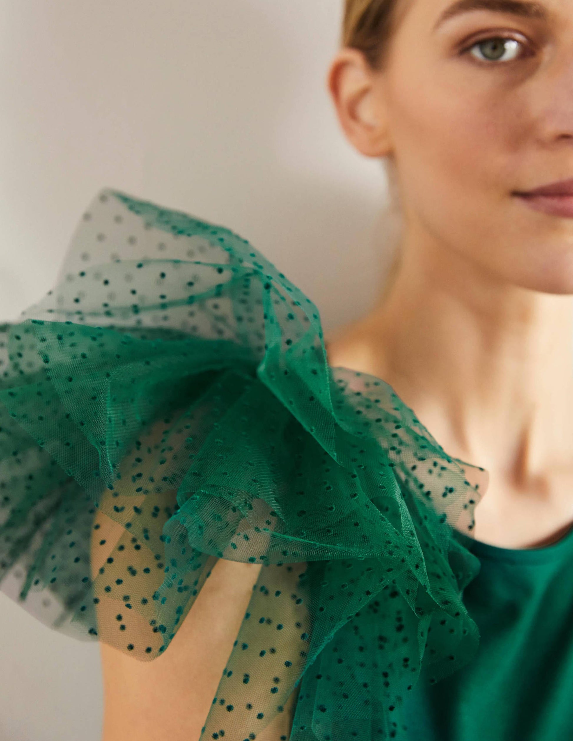 Tulle Shoulder Jersey Top-Deep Forest-6
