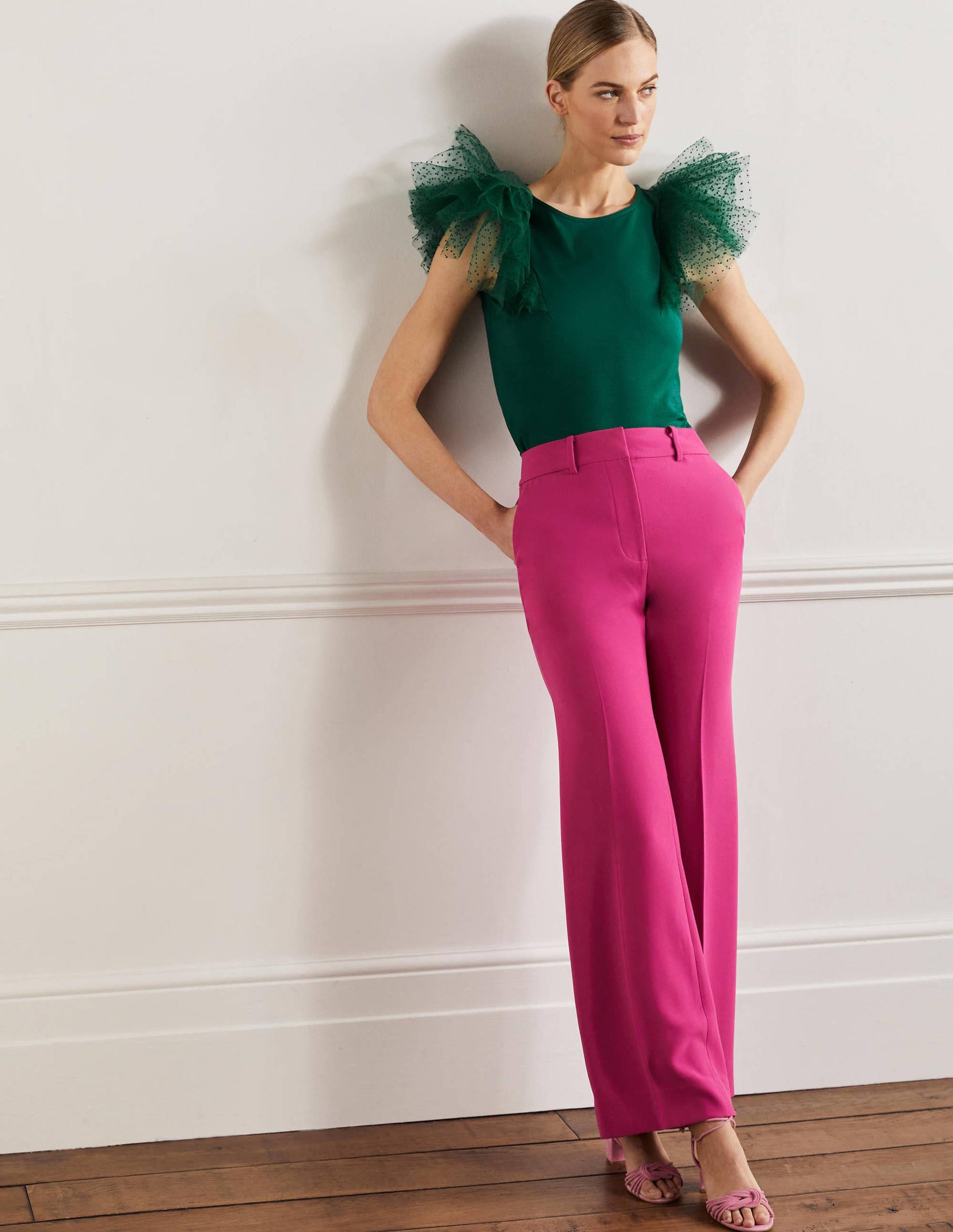 Tulle Shoulder Jersey Top-Deep Forest-8