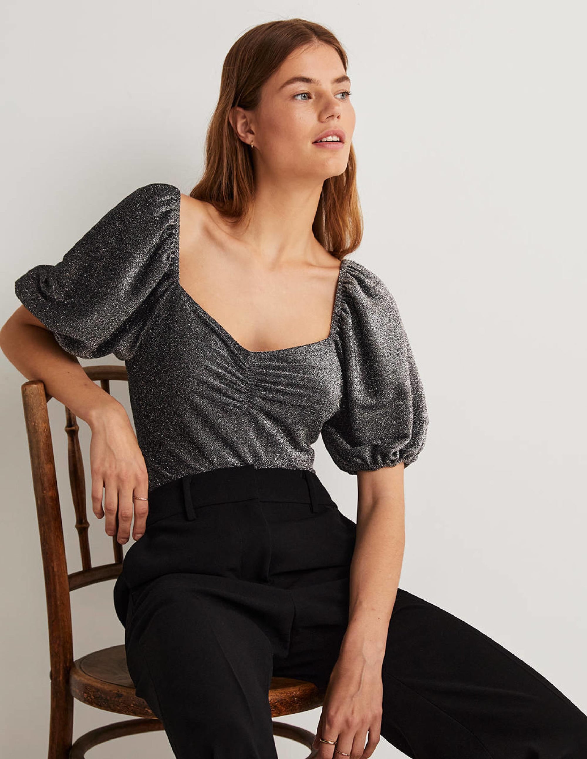 Ruched Sparkle Jersey Top-Silver Sparkle - Image 1