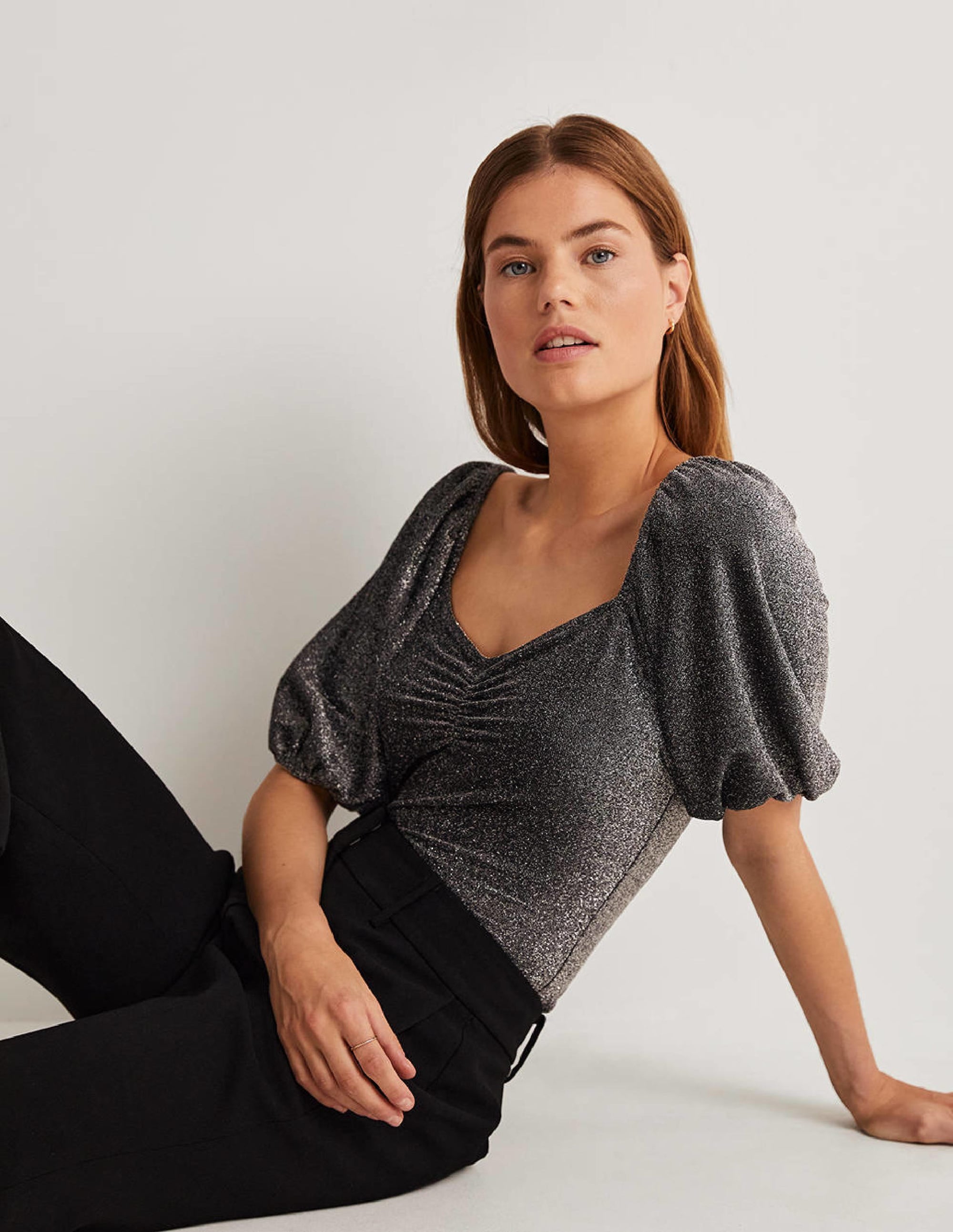 Ruched Sparkle Jersey Top-Silver Sparkle - Image 4