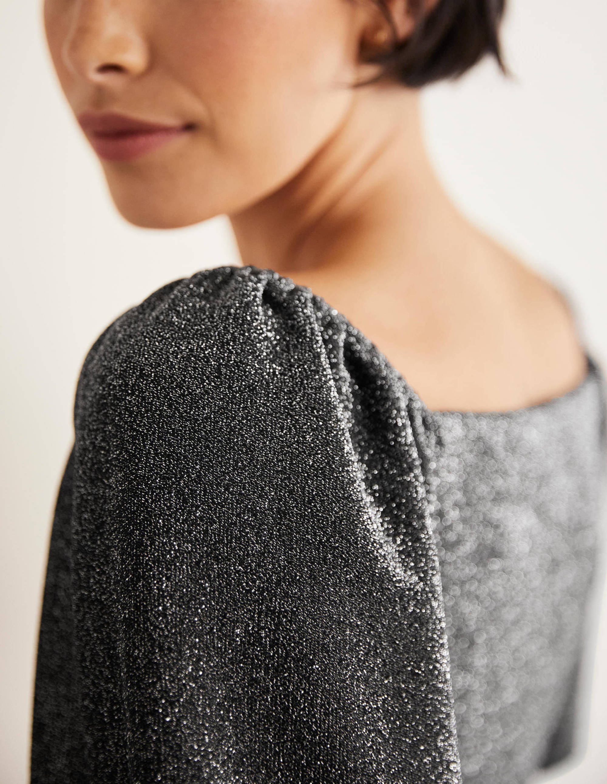 Ruched Sparkle Jersey Top-Silver Sparkle - Image 5
