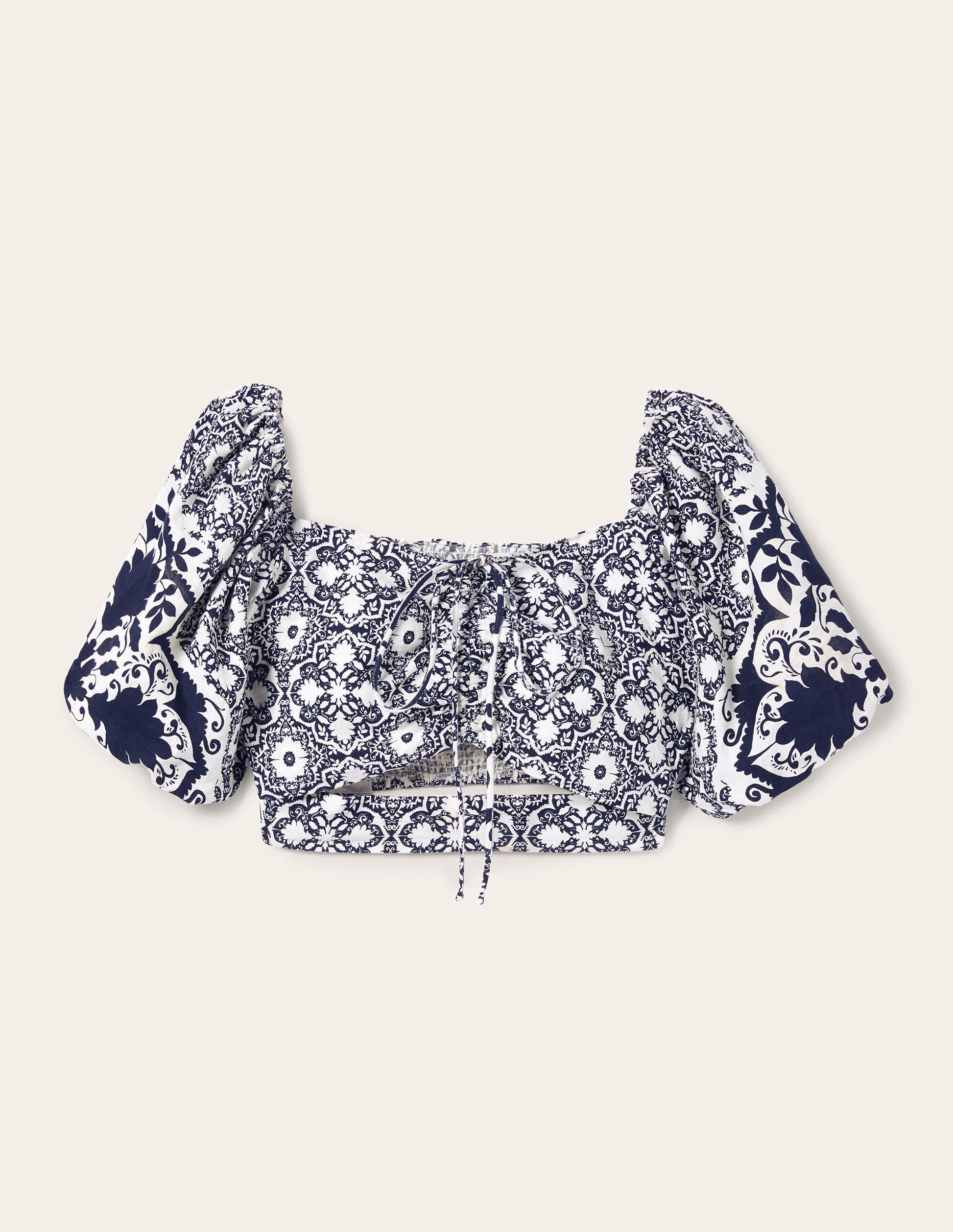 Kurz geschnittenes Neckholder-Oberteil mit Cut-out-Navy, Bloomsbury-Muster-5