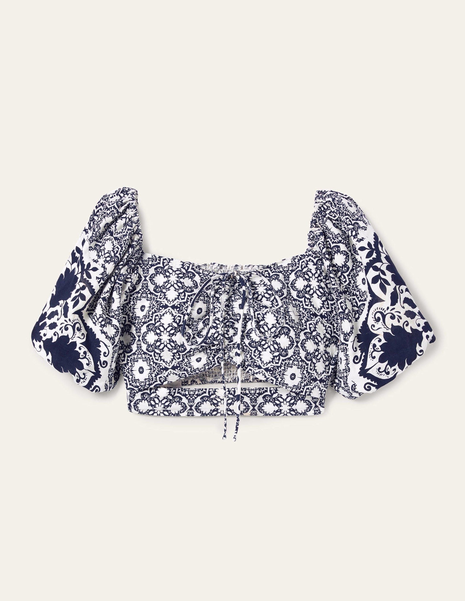 Kurz geschnittenes Neckholder-Oberteil mit Cut-out-Navy, Bloomsbury-Muster-9