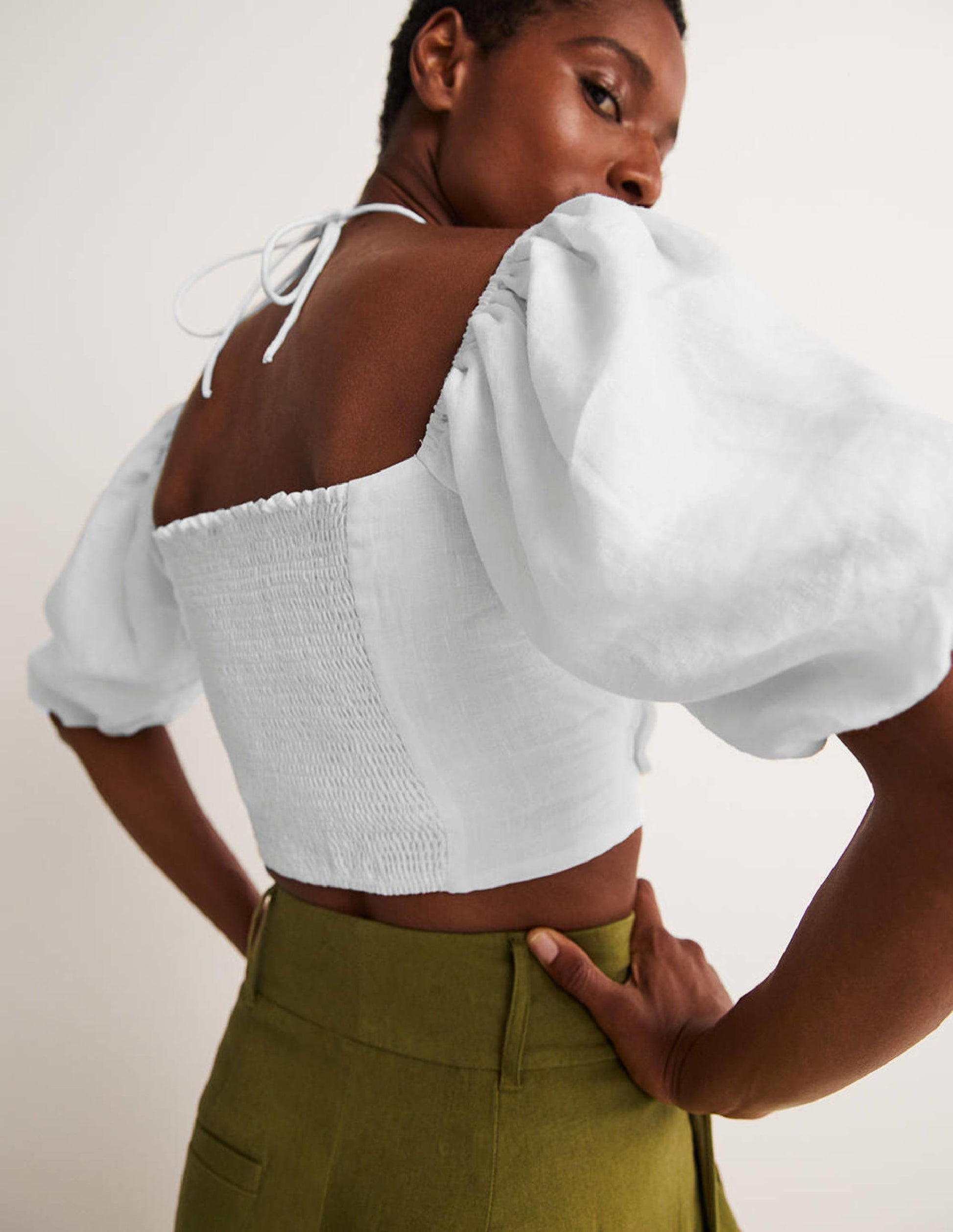 Halterneck Cut Out Crop Top-White-2