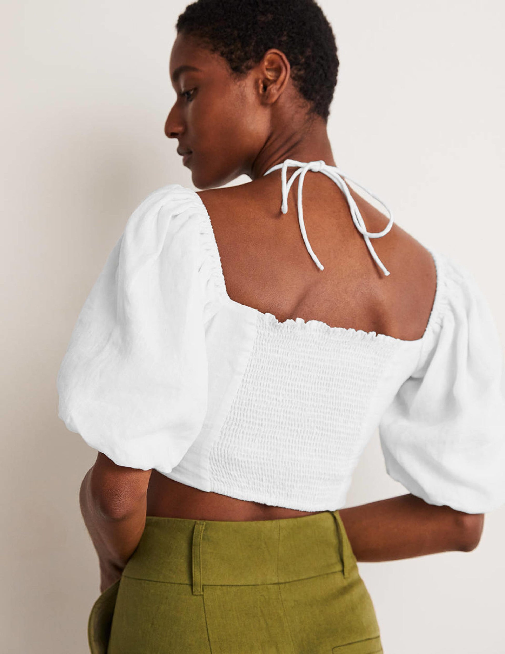 Halterneck Cut Out Crop Top-White-3