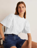 Flutter Sleeve Embroidered Top-White Embroidery