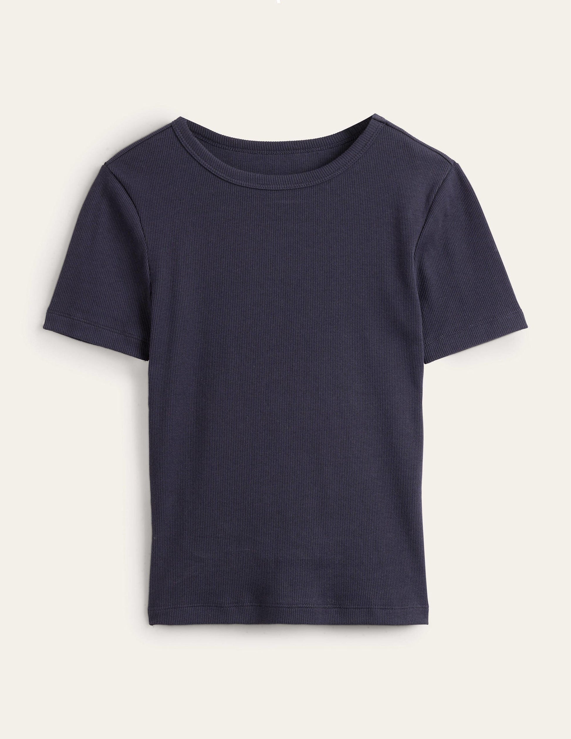T-shirt côtelé en coton-Bleu marine-5