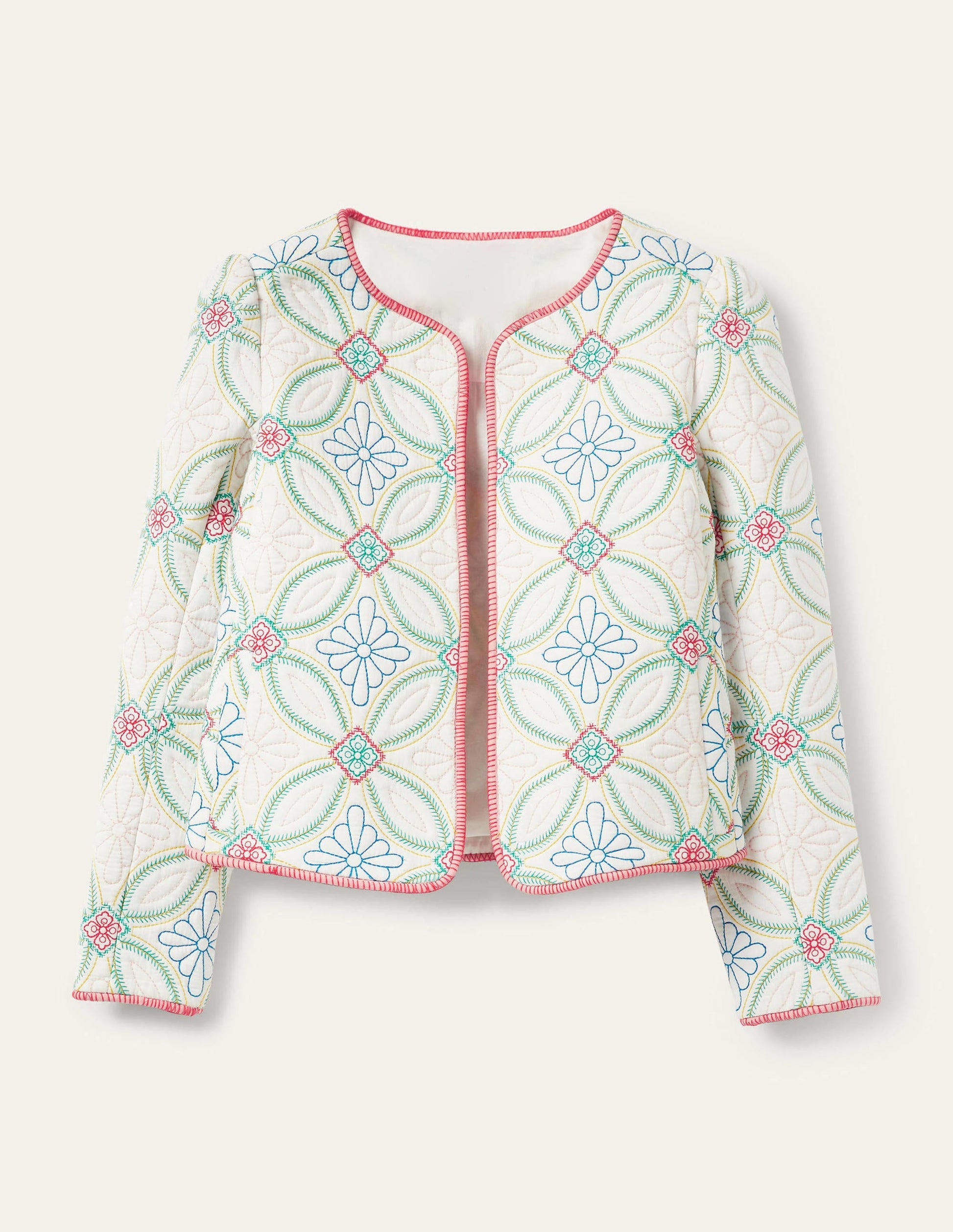 Embroidered Quilted Jacket-Ivory, Multi Quilting-6