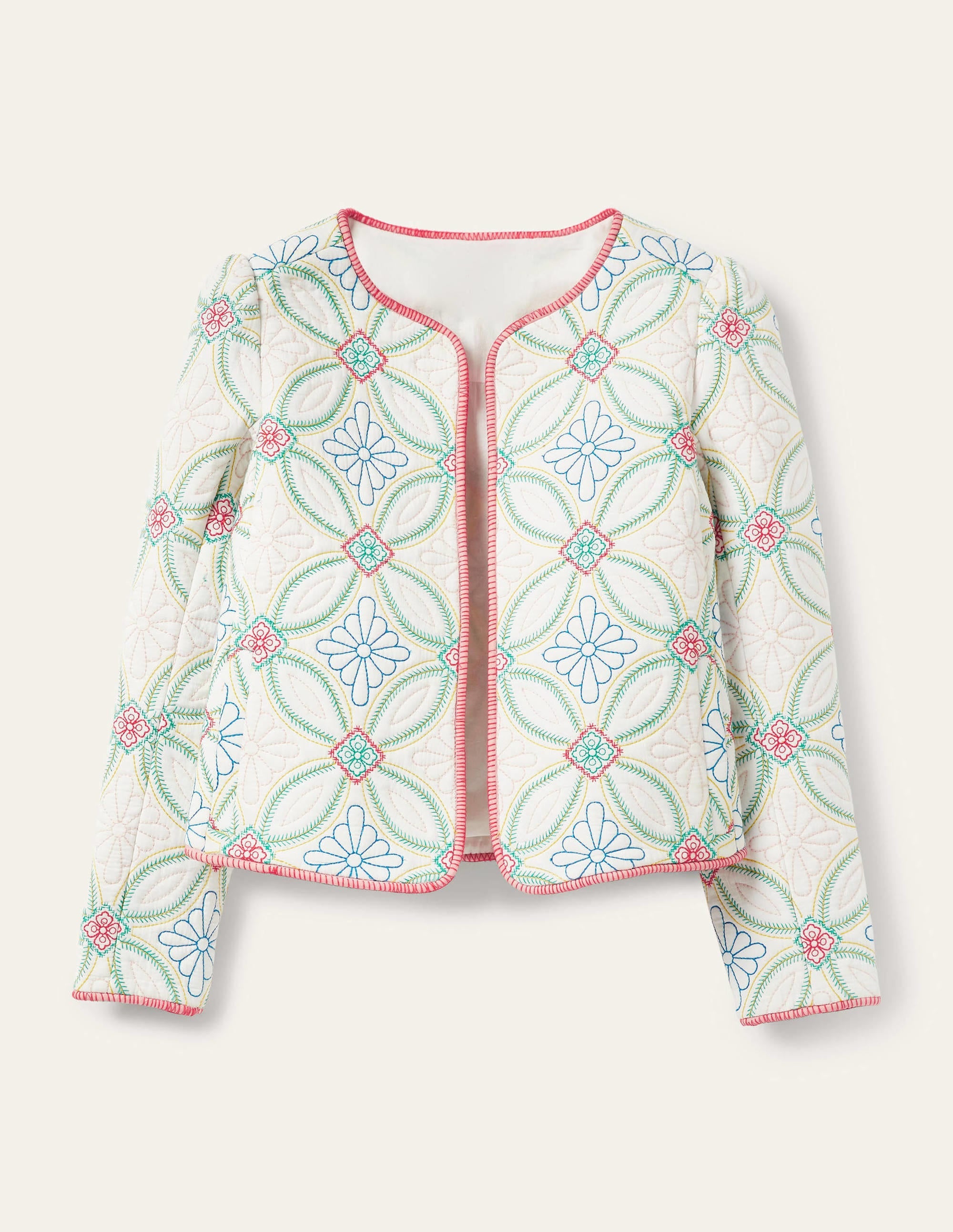 Embroidered Quilted Jacket-Ivory, Multi Quilting - Image 6