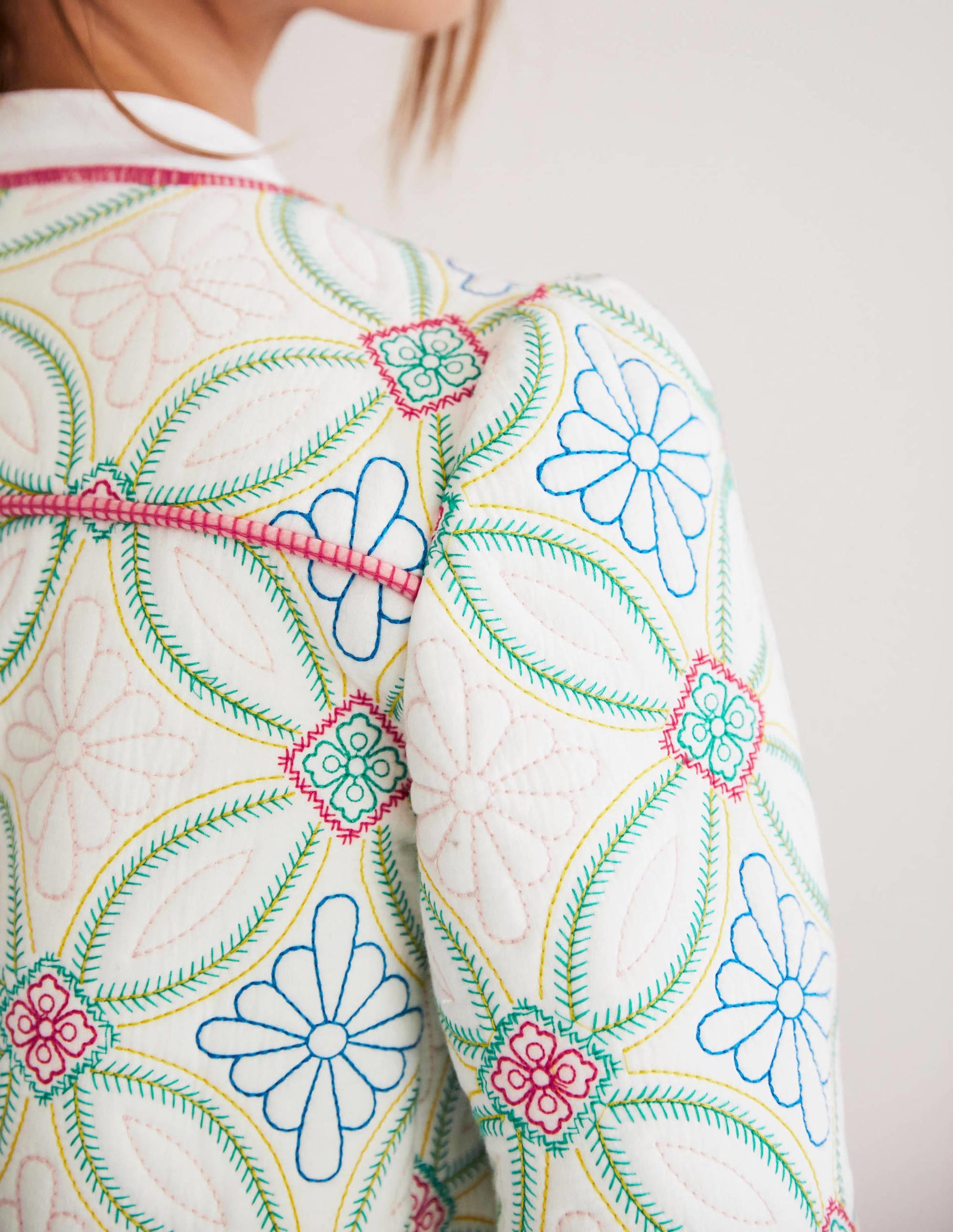 Embroidered Quilted Jacket-Ivory, Multi Quilting-2