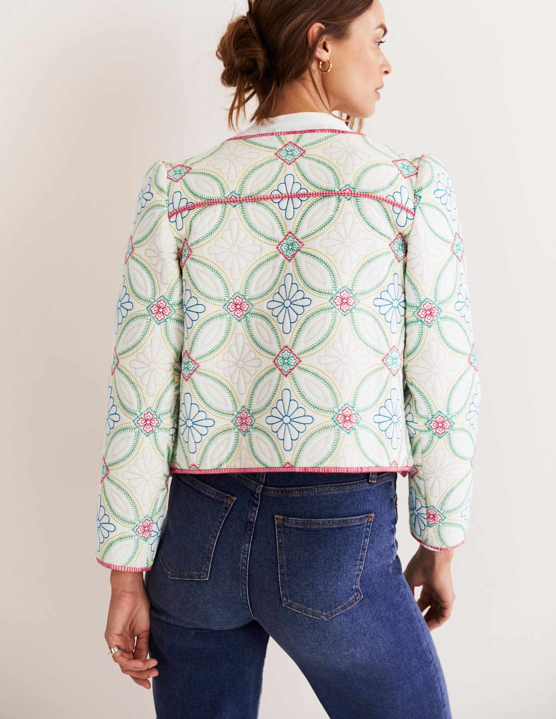 Embroidered Quilted Jacket-Ivory, Multi Quilting-4