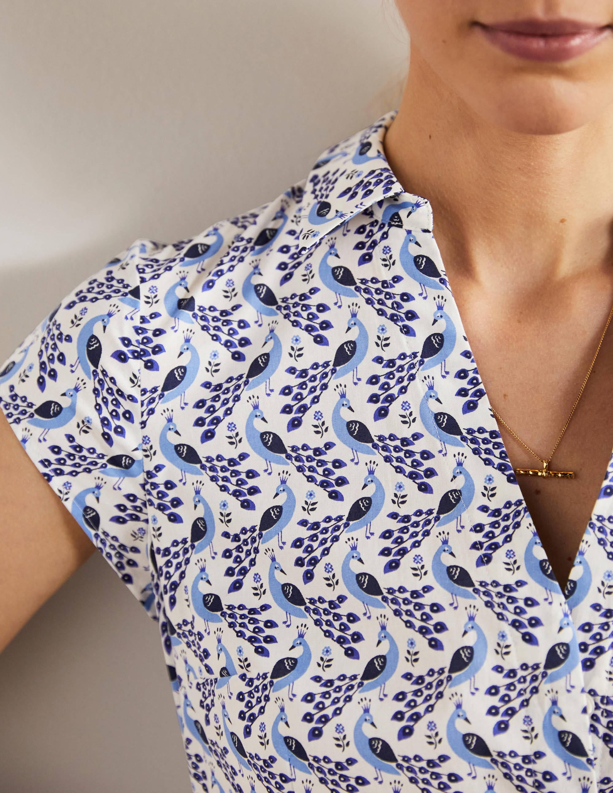 Short Sleeve Shirt Dress-Hyacinth, Paradise Peacock - Image 2