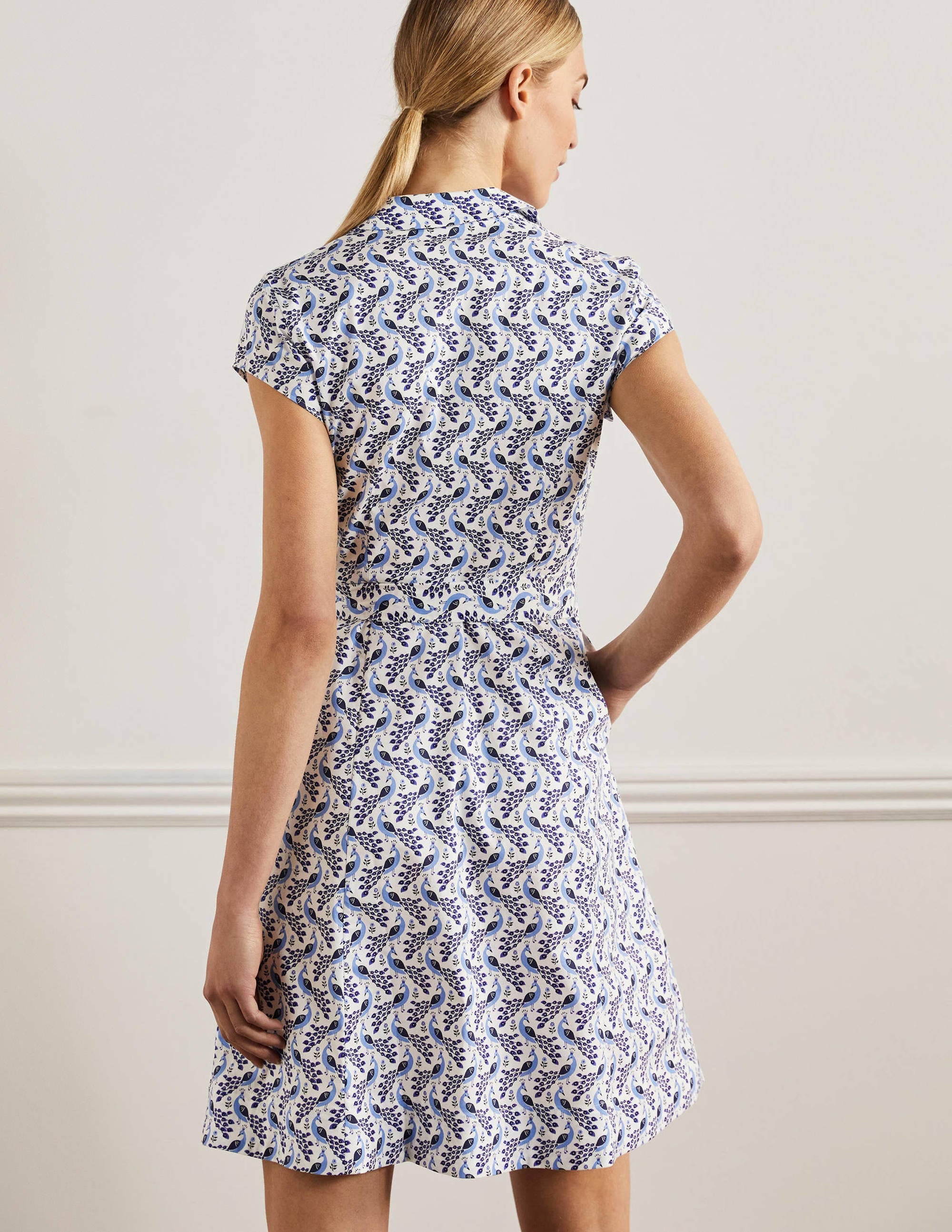 Short Sleeve Shirt Dress-Hyacinth, Paradise Peacock - Image 3