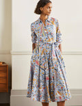 Kitty Midi Shirt Dress-Dusty Blue, Enchanting Peacock