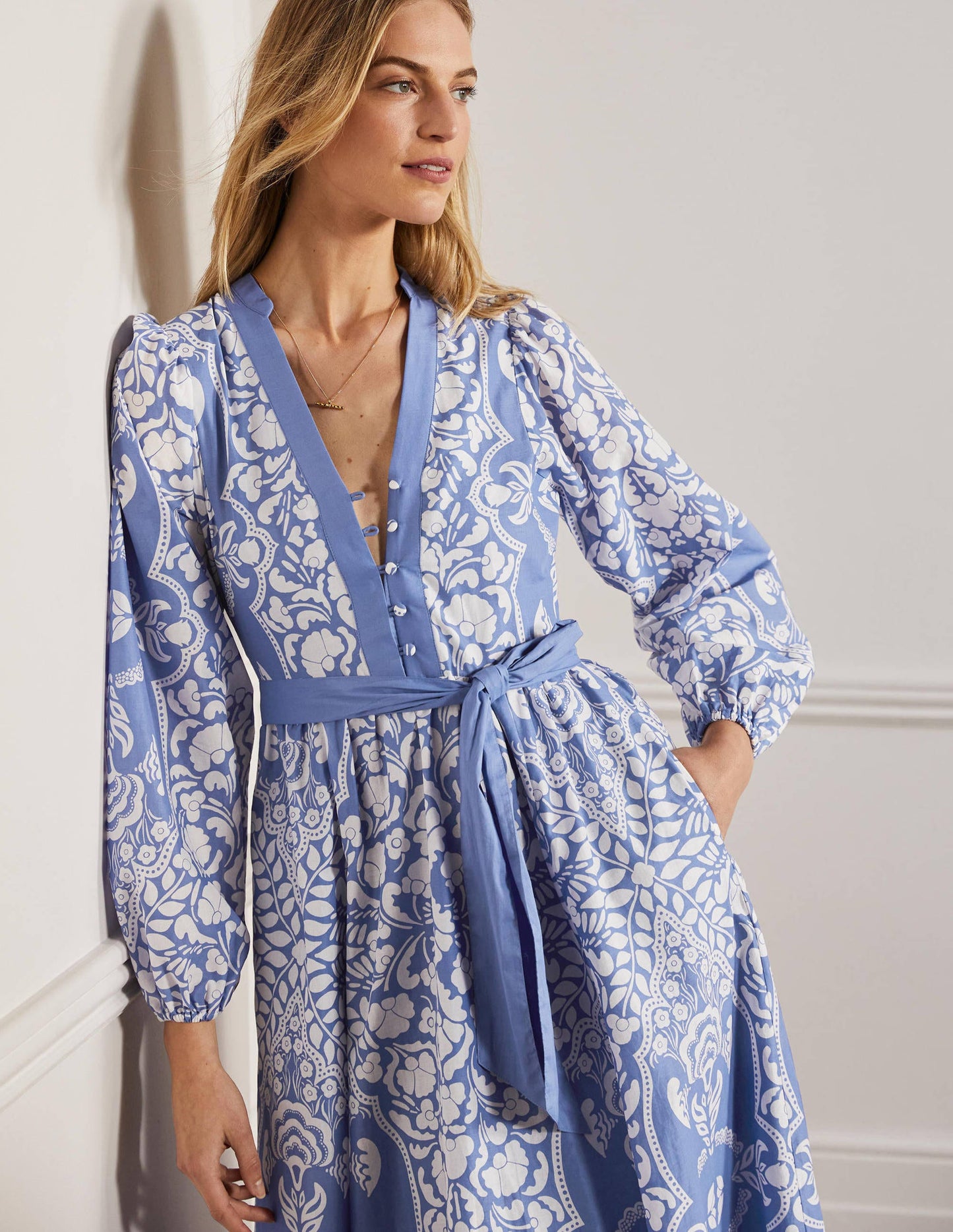 Notch Neck Cotton Maxi Dress-Bluebell, Passion Bloom