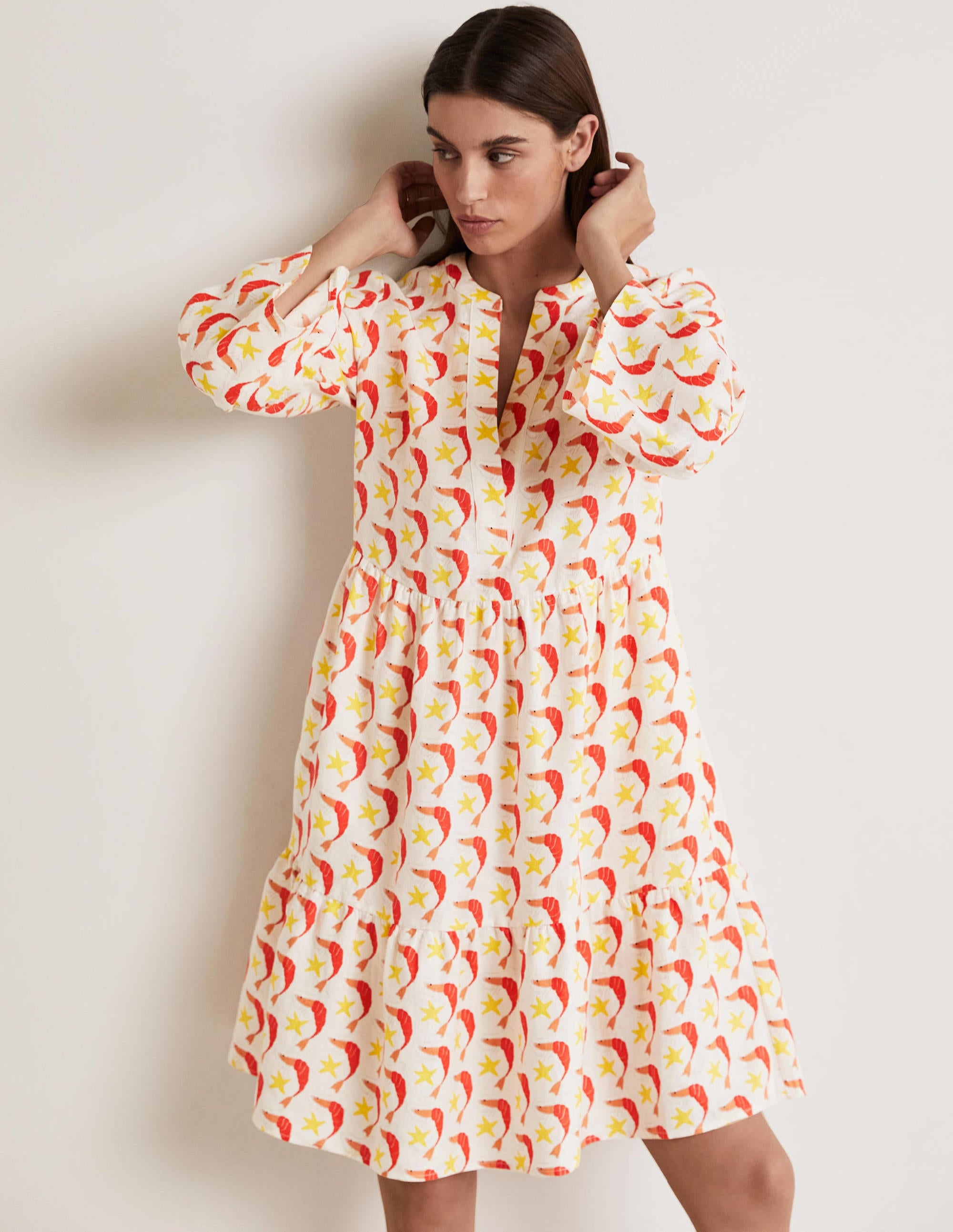 Relaxed Linen Tiered Dress-Ivory Shrimpy - Image 1