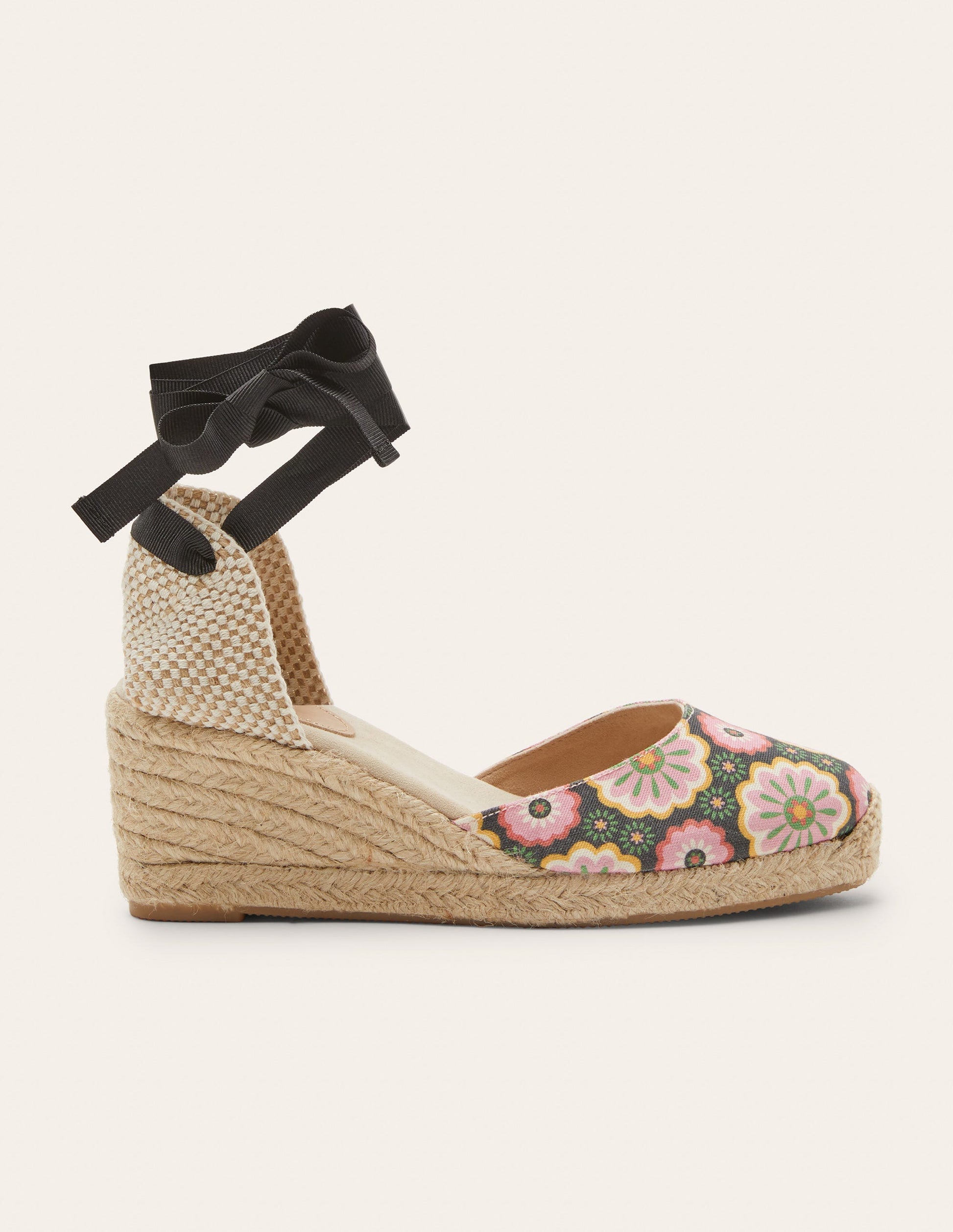 Espadrilles compensées Cassie-Noir, motif Opulent Daisy-1