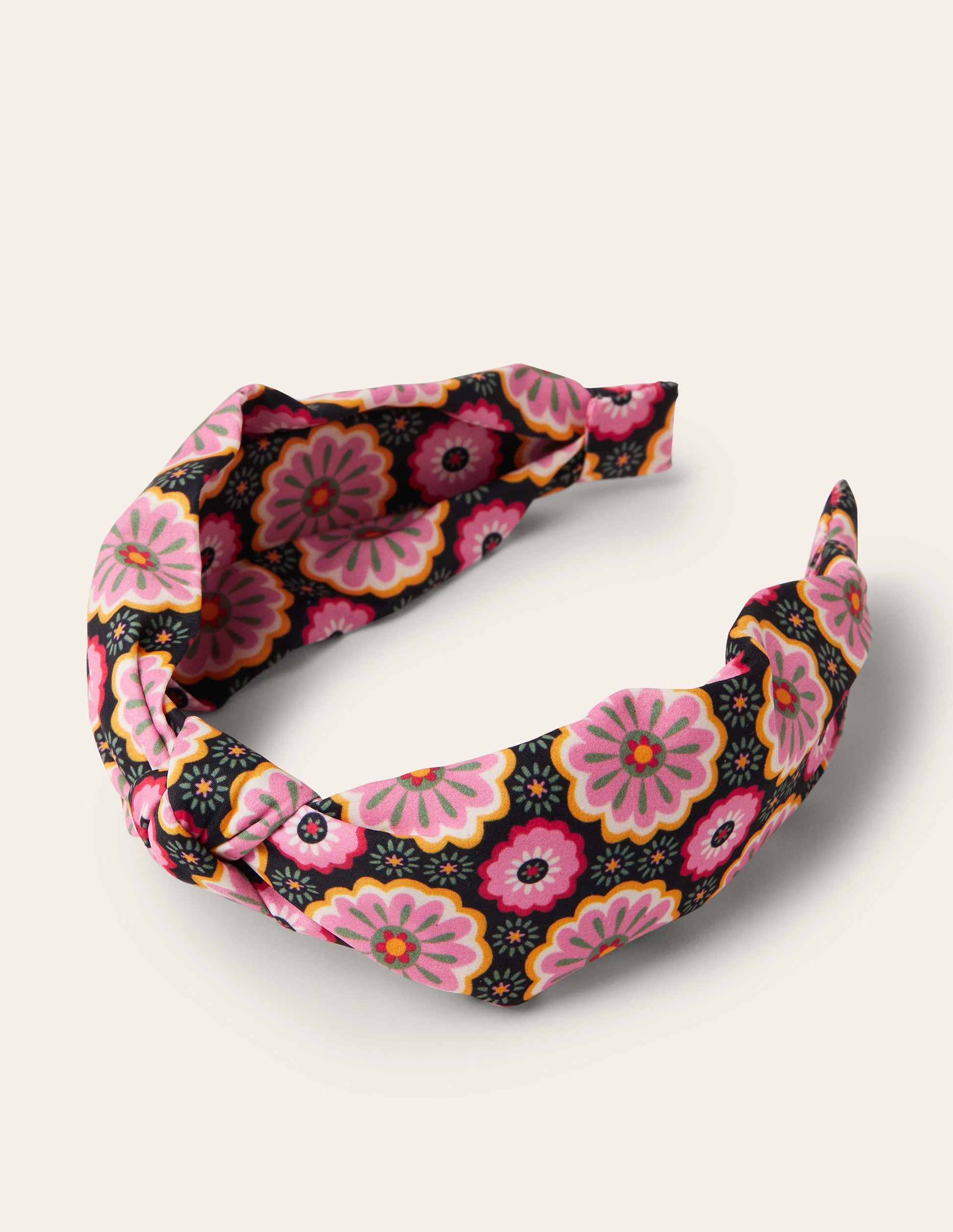 Serre-tête noué-Noir, motif Opulent Daisy-2