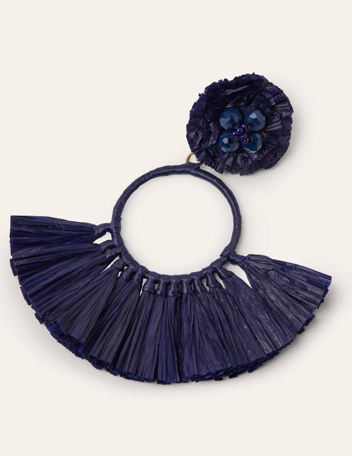 Tassel Ring Earrings-Navy