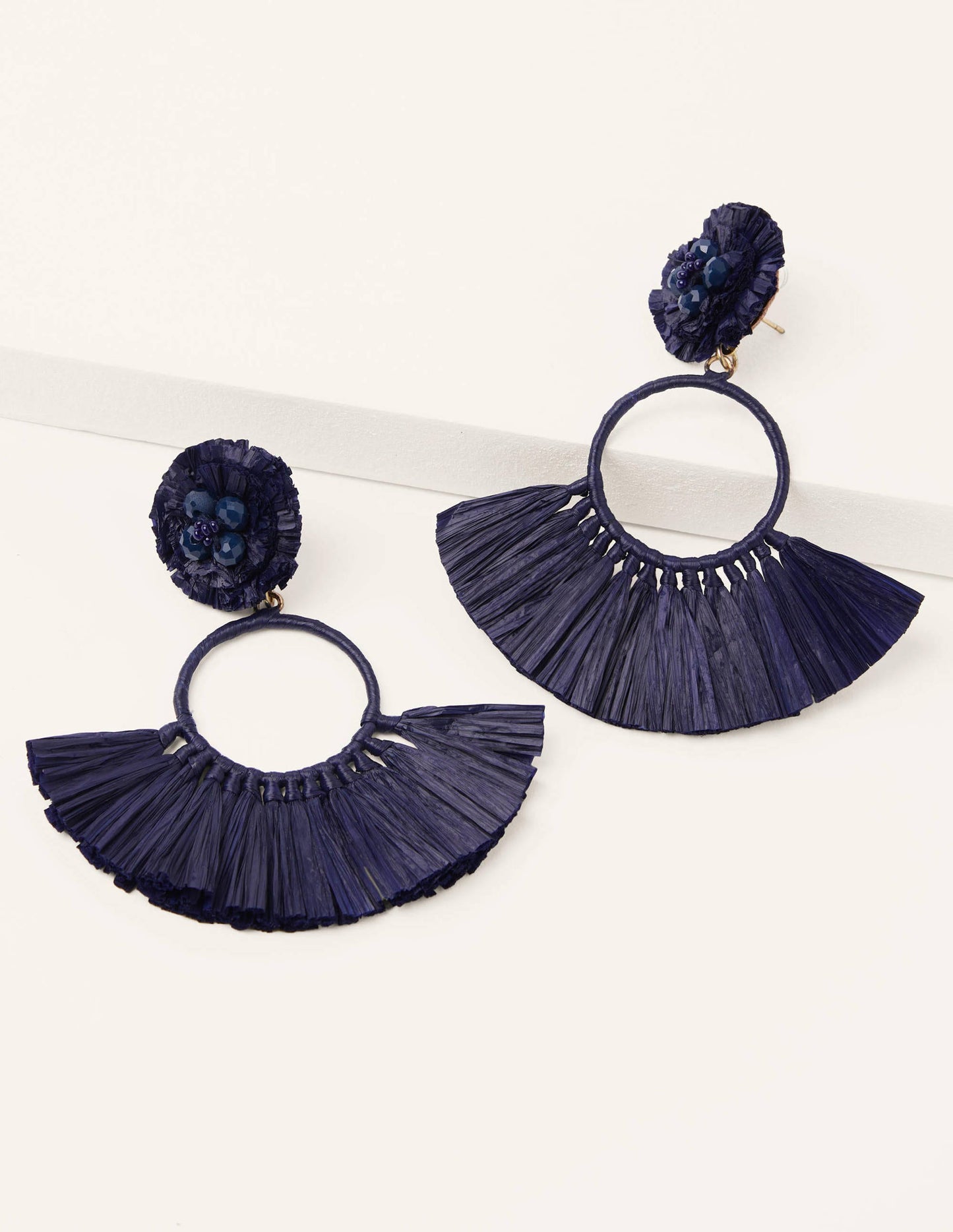 Tassel Ring Earrings-Navy
