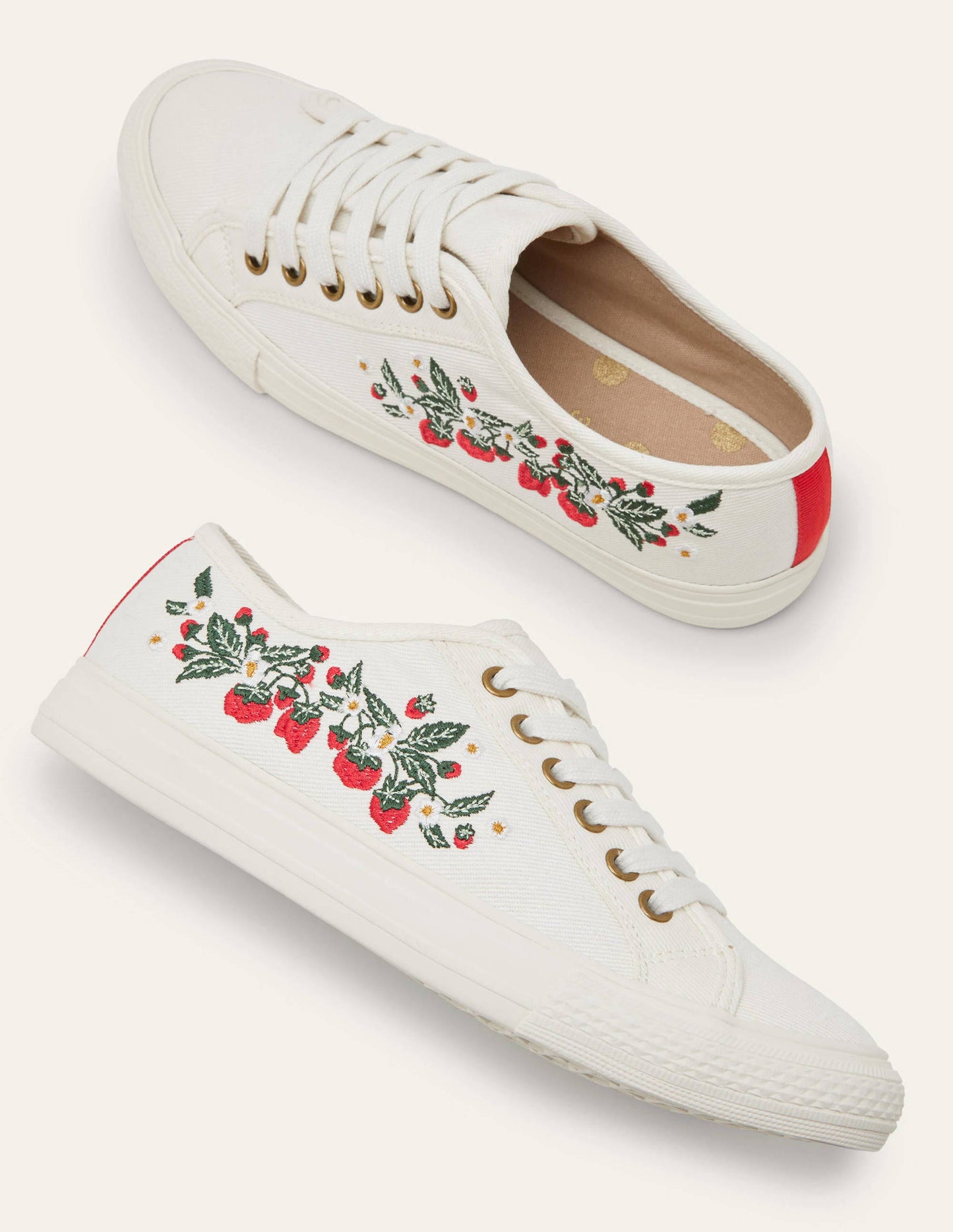 Turnschuhe aus Baumwollleinen-Ecru, Erdbeeren