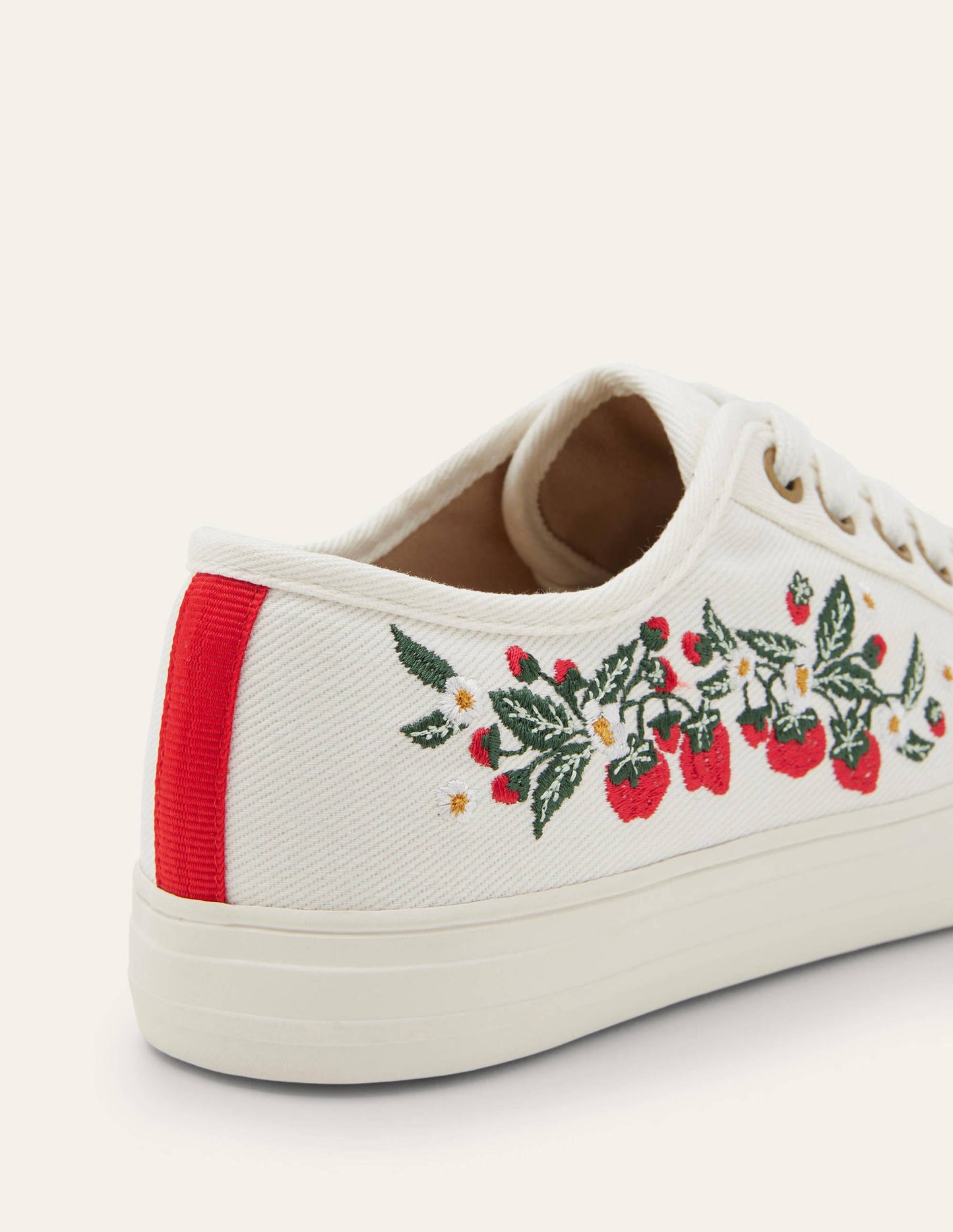 Turnschuhe aus Baumwollleinen-Ecru, Erdbeeren
