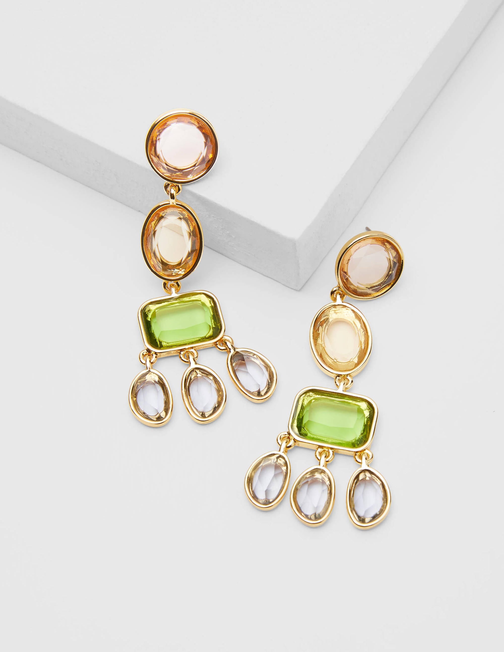 Boucles d'oreilles chandelier ornementées-Rose/vert - Image 1