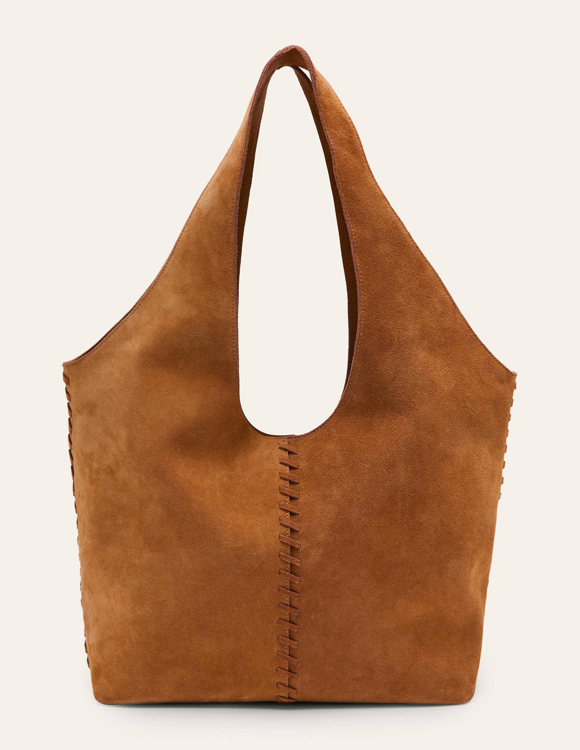Sac hobo en daim avec surpiqûres-Fauve - Image 3