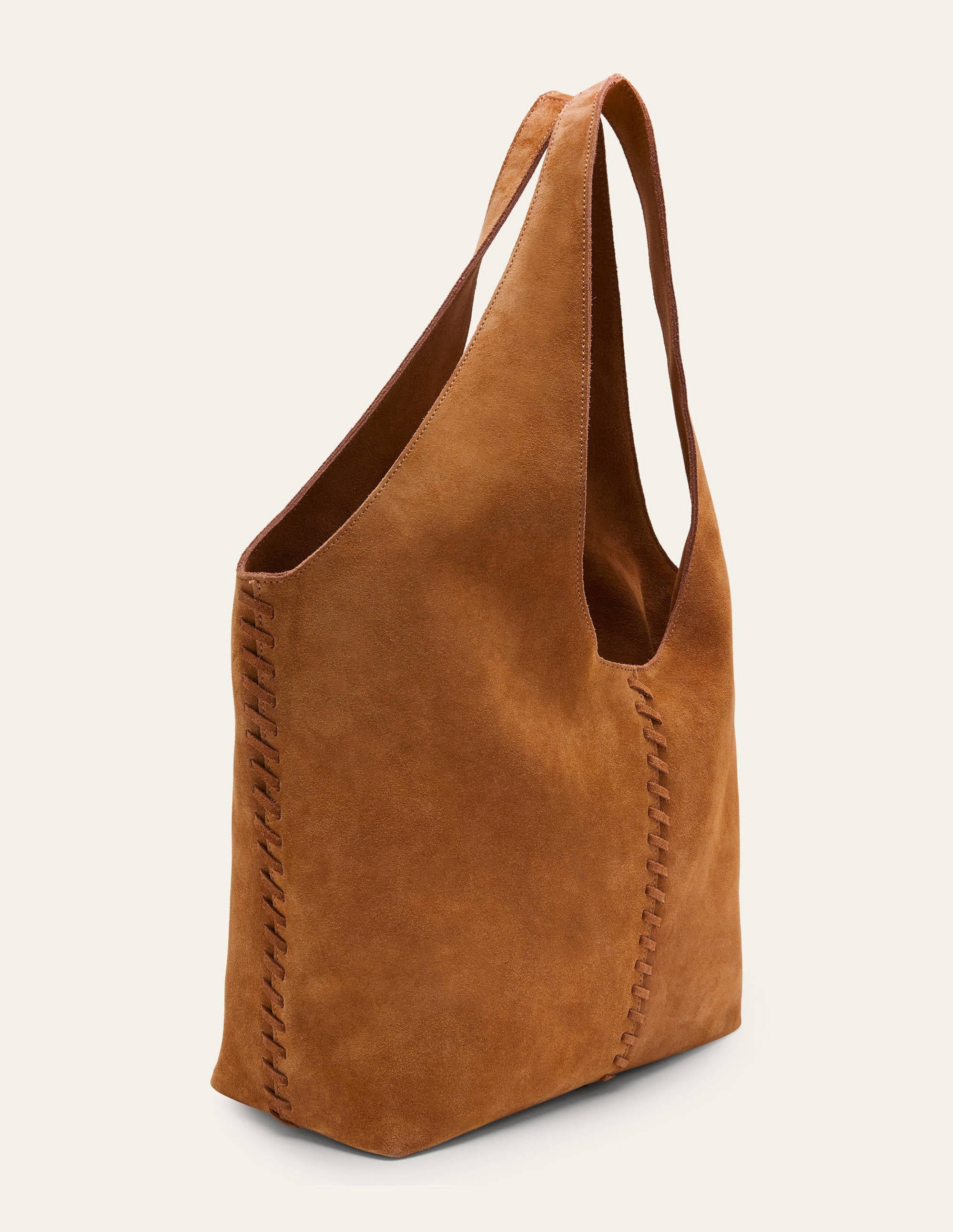 Sac hobo en daim avec surpiqûres-Fauve - Image 4