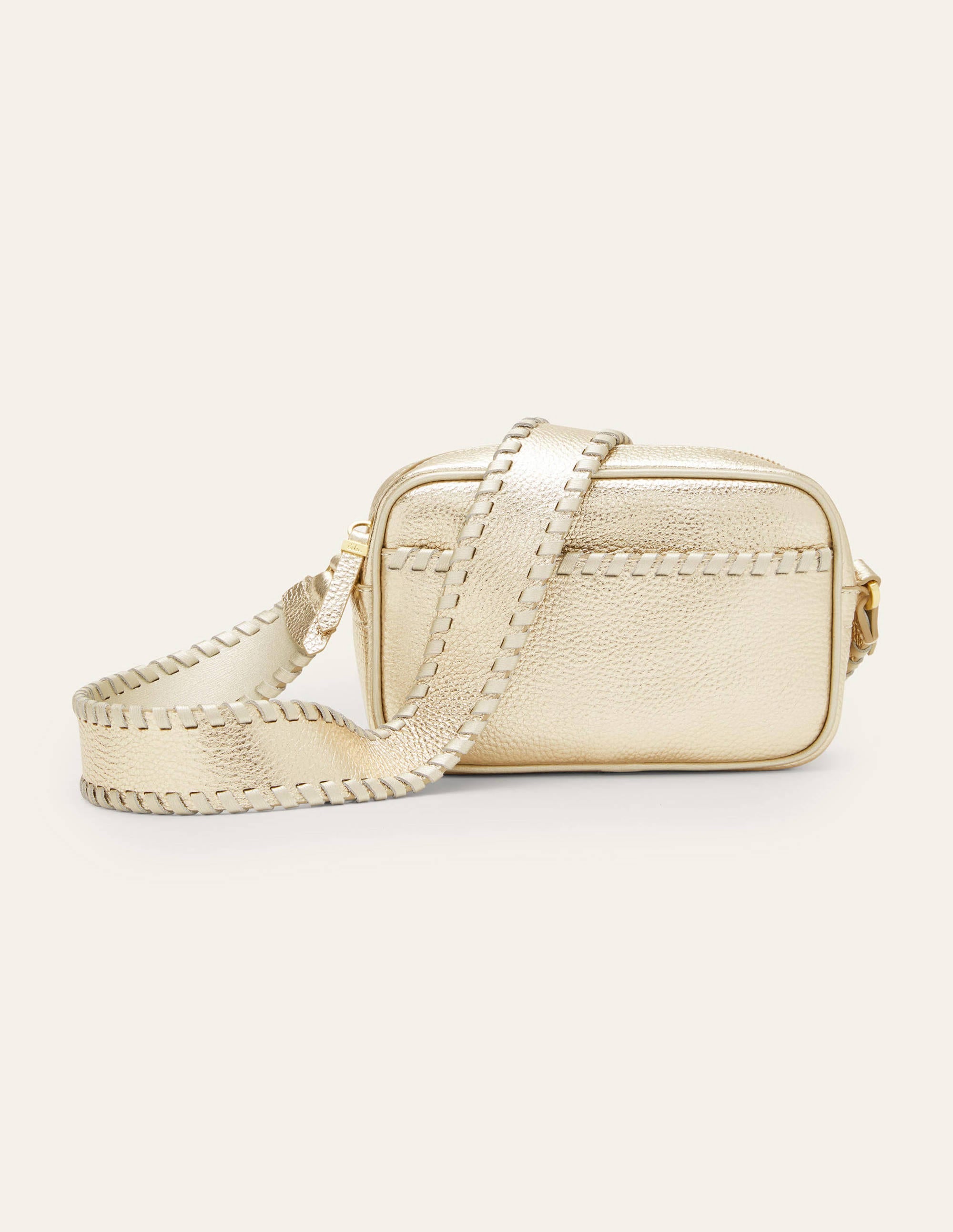 Sac à bandoulière avec surpiqûres-Doré métallisé clair - Image 3