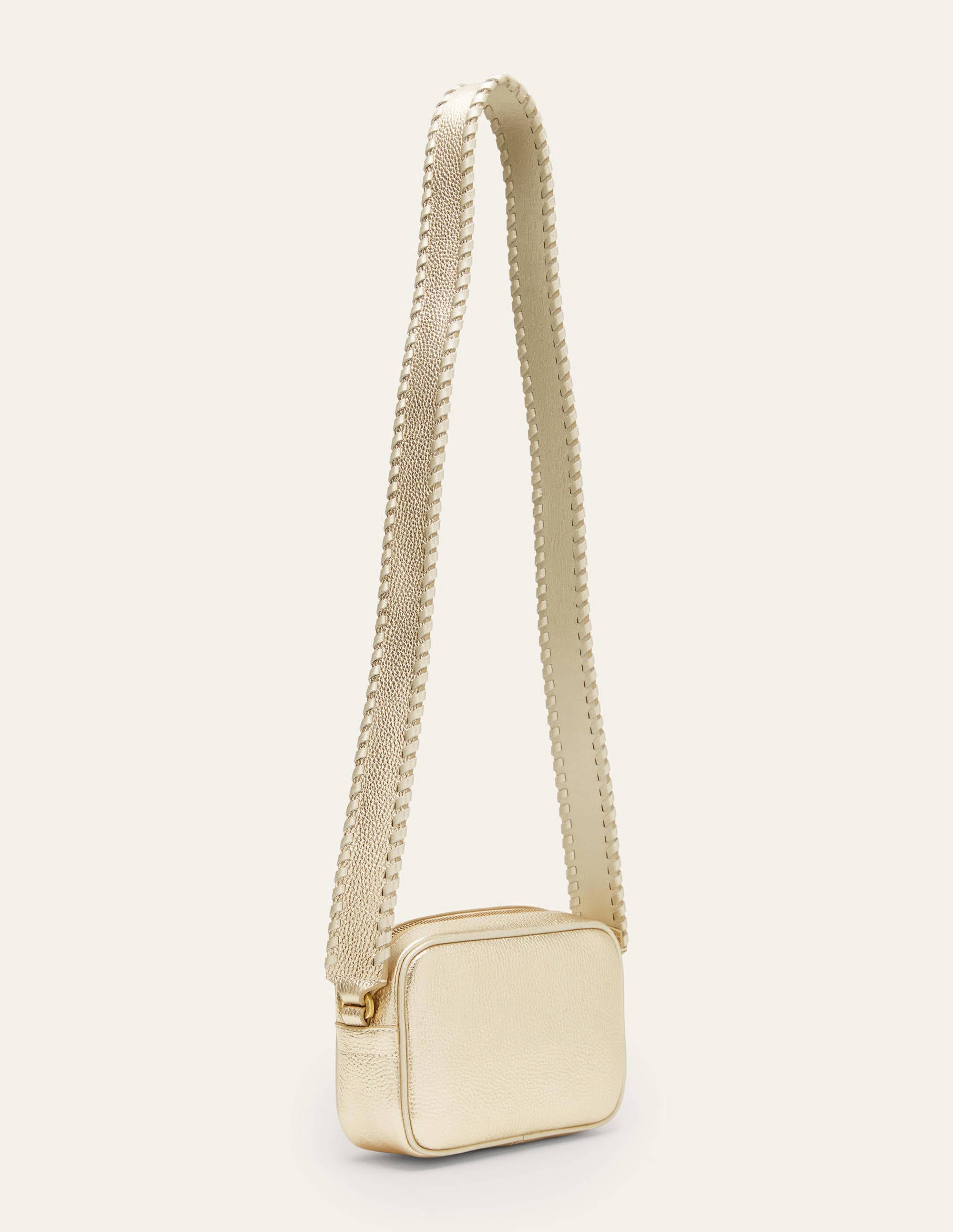 Sac à bandoulière avec surpiqûres-Doré métallisé clair - Image 4