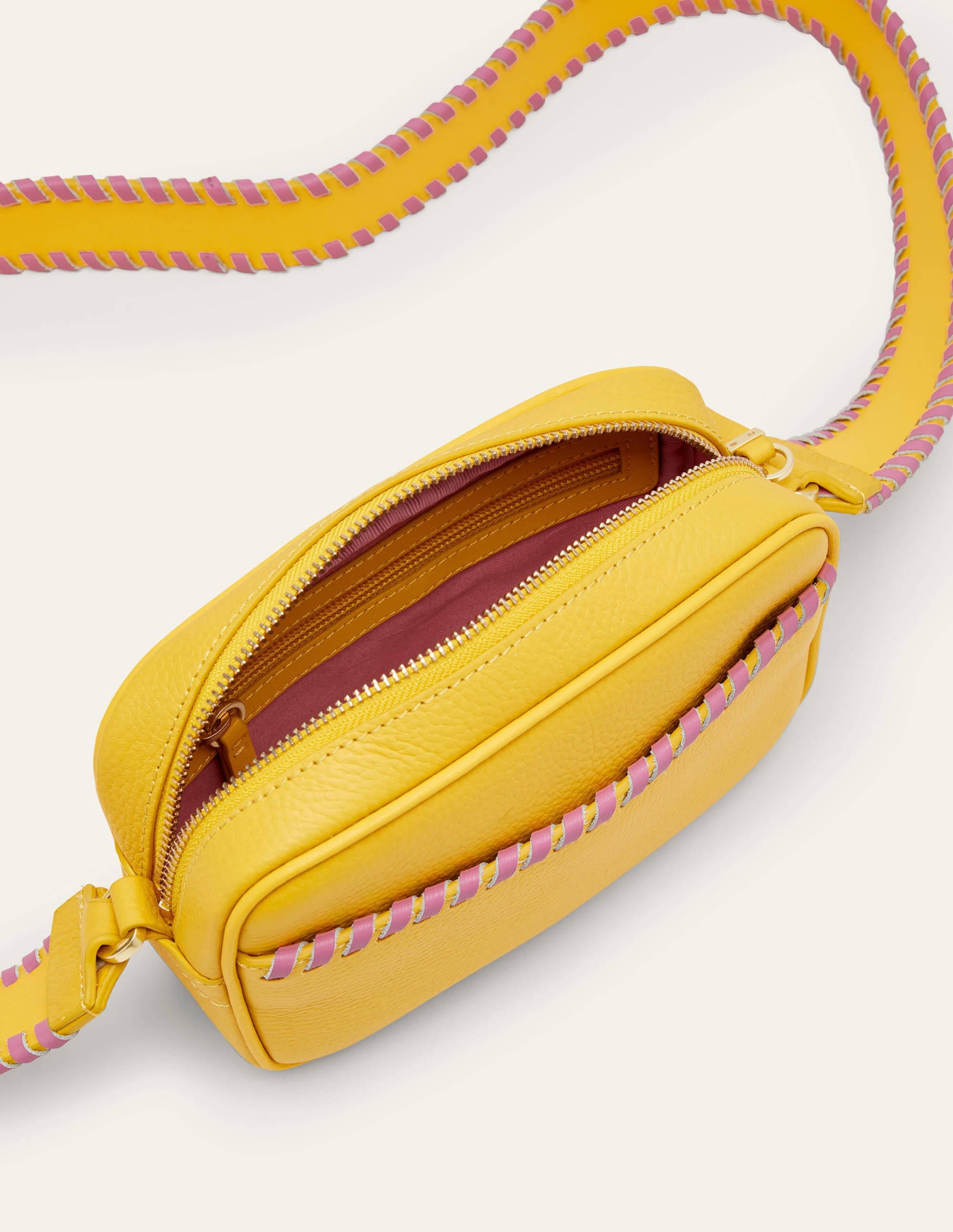 Sac à bandoulière avec surpiqûres-Jonquille/rose bouquet - Image 2