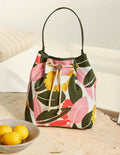 Sac seau en toile avec cordon de serrage-Ivoire, motif Abstract Bloom